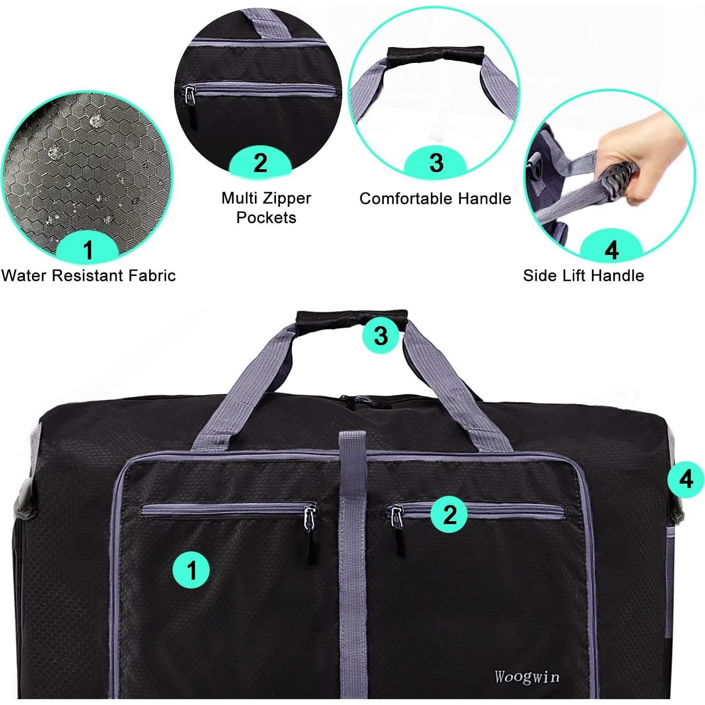 Bolsa de Viaje Plegable Impermeable Woogwin 100L Negra
