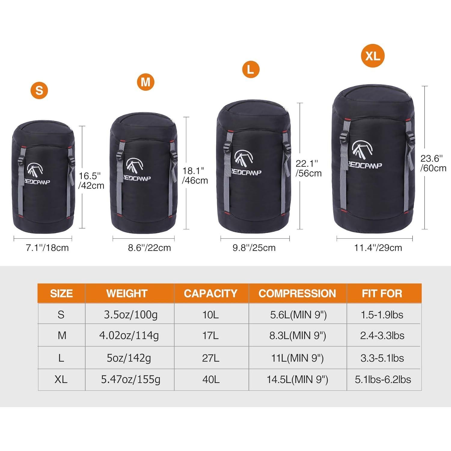 Bolsa de Compresión REDCAMP Nylon 10L Negra para Camping