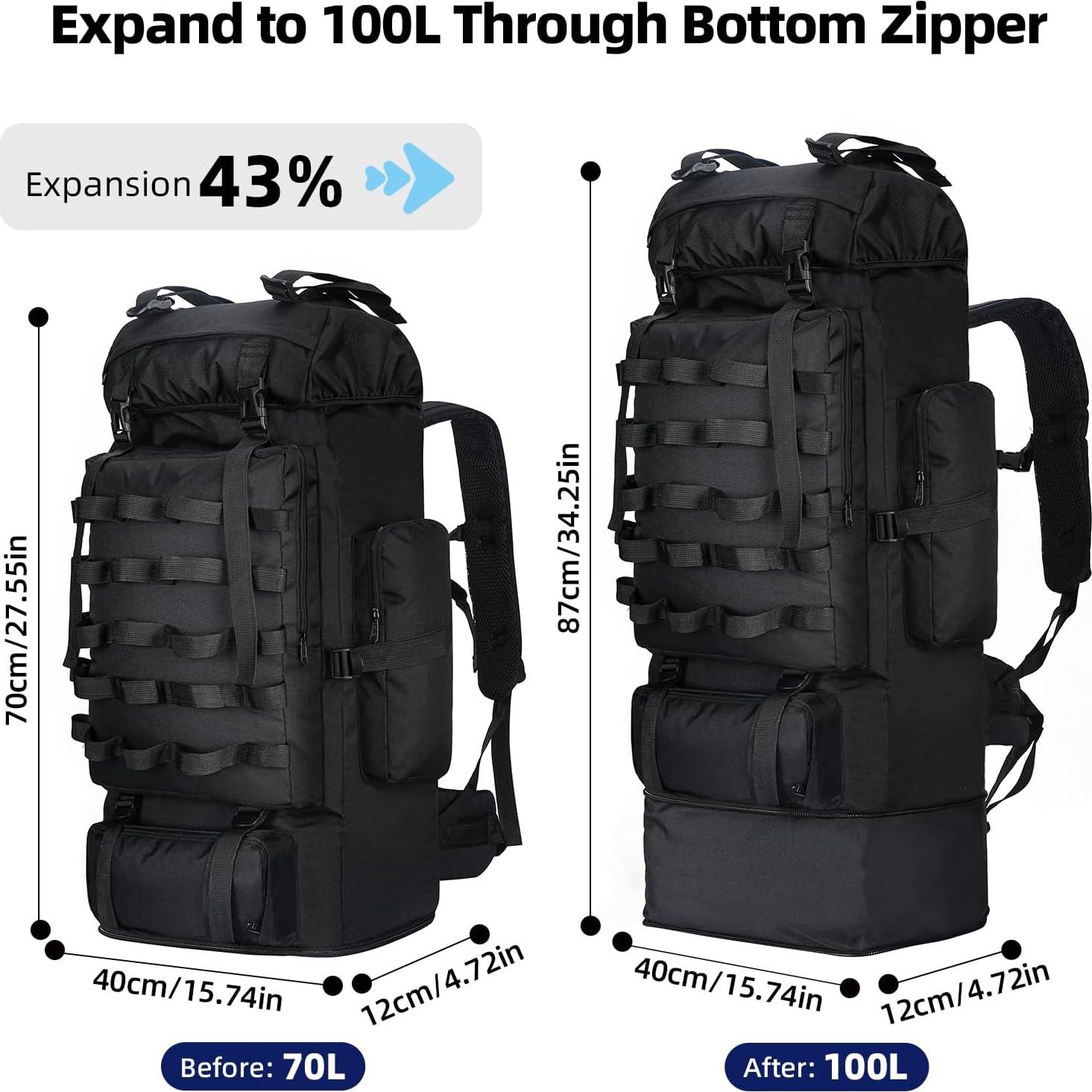 Mochila de Camping 100L Táctica Militar Impermeable Negra