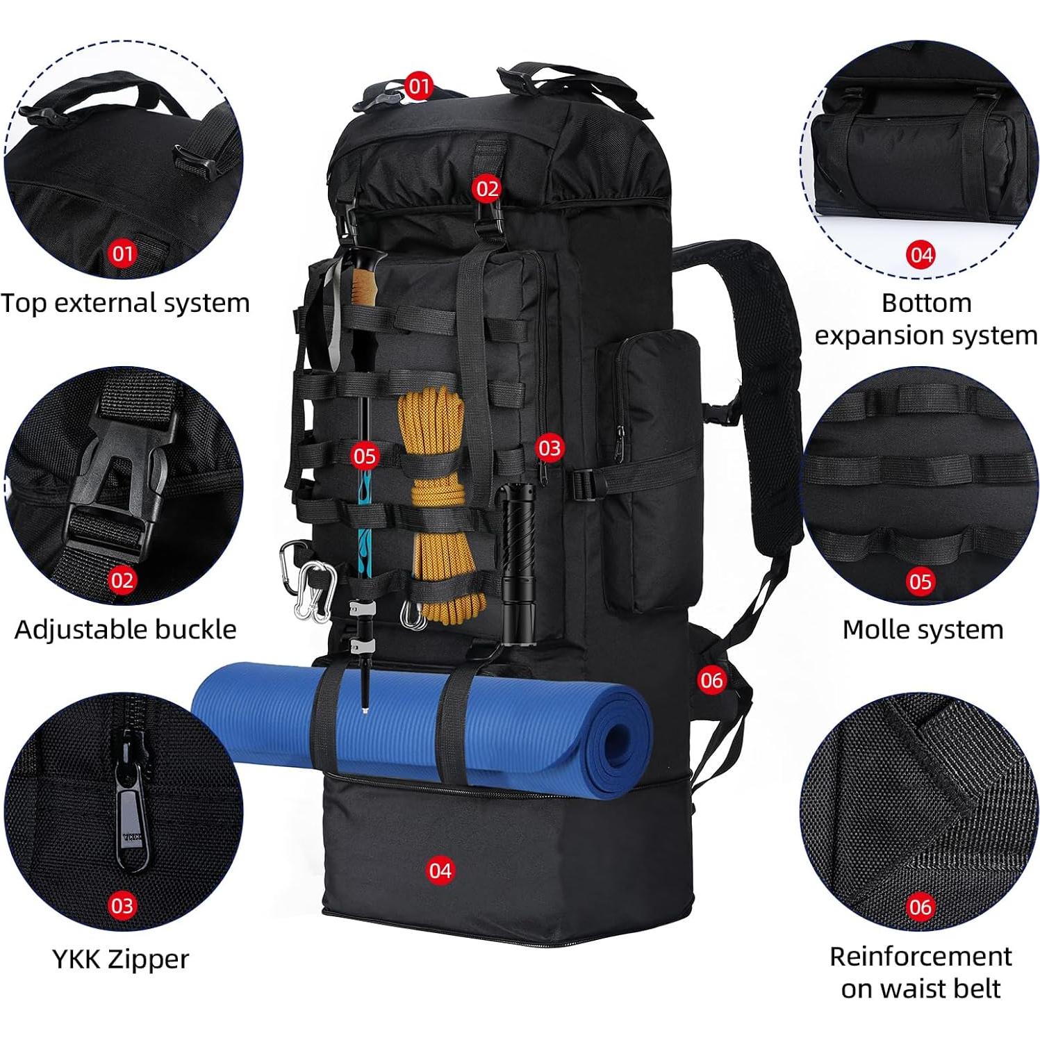 Mochila de Camping 100L Táctica Militar Impermeable Negra