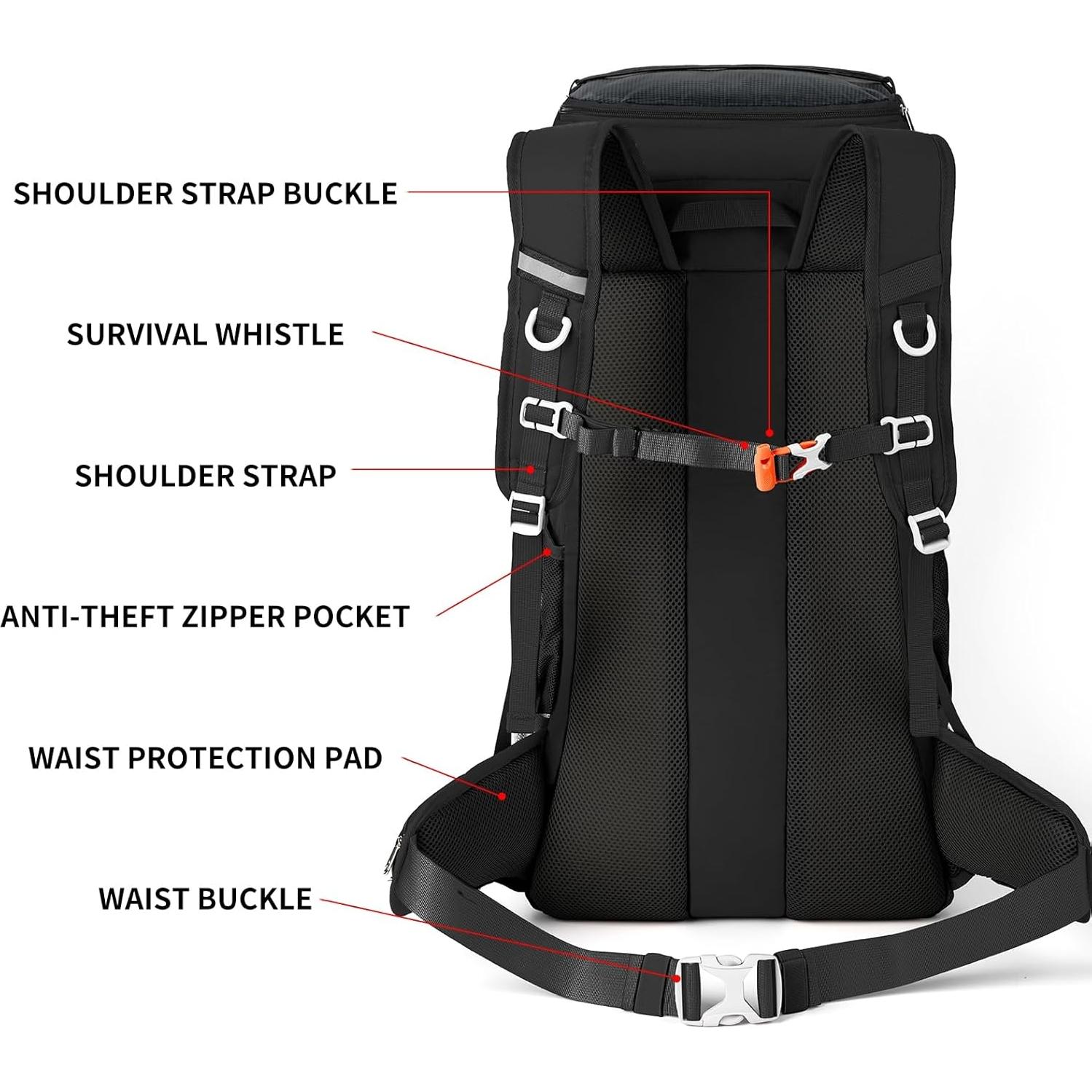 Mochila de Senderismo PARAPOGEE 50L Impermeable Negra