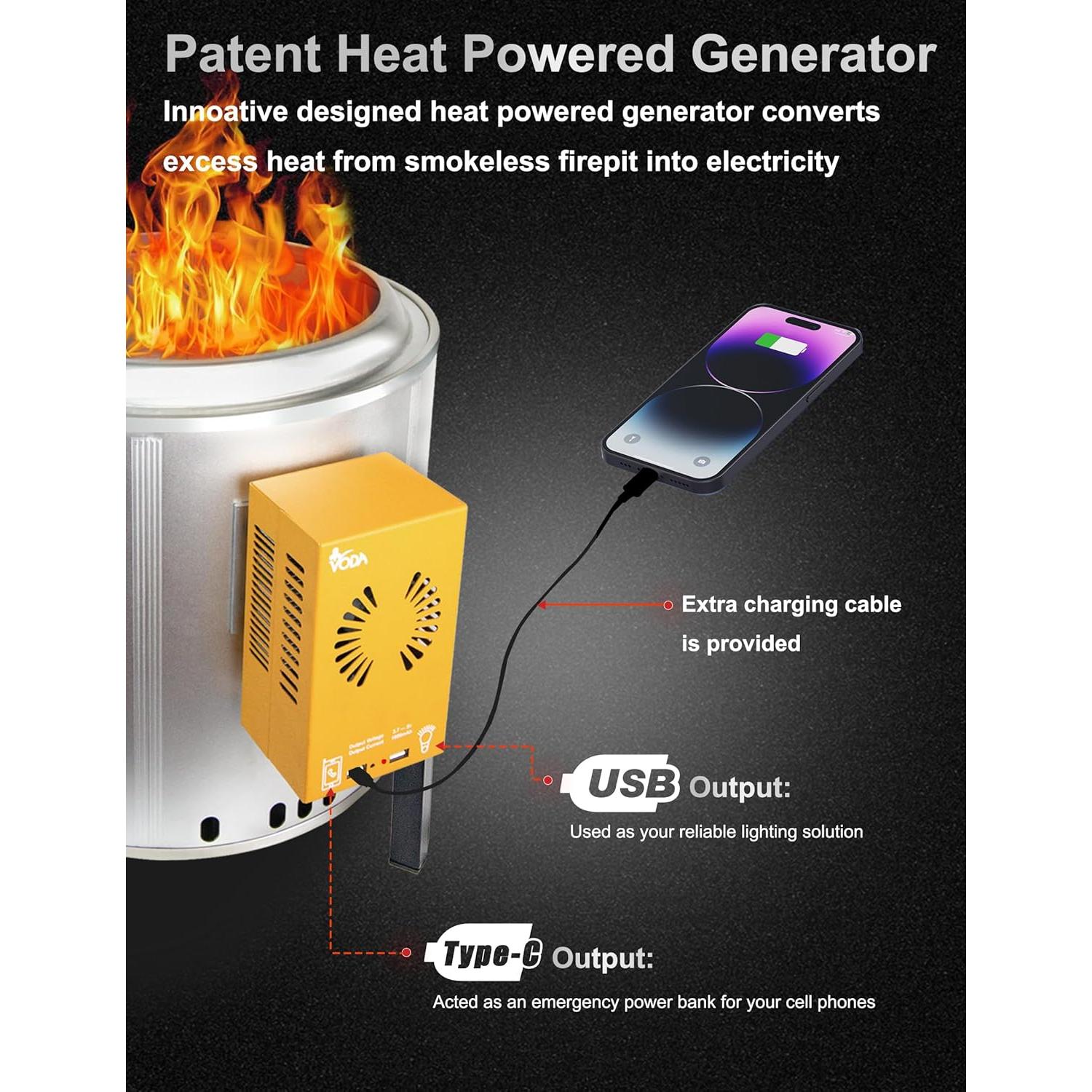 Hoguera Sin Humo VODA 40 cm con Generador de Calor y USB