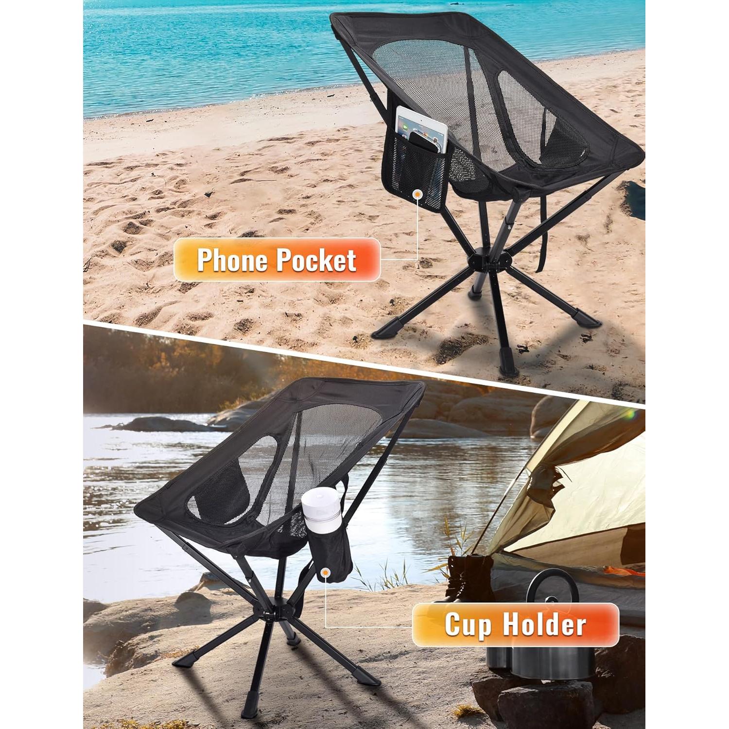 Portable Chairs for Adults Foldable, Fast Setup, Lightweight & Small Folding Chair with Cup Holder, Side Pocket and Carry Bag - Support 350 LBS