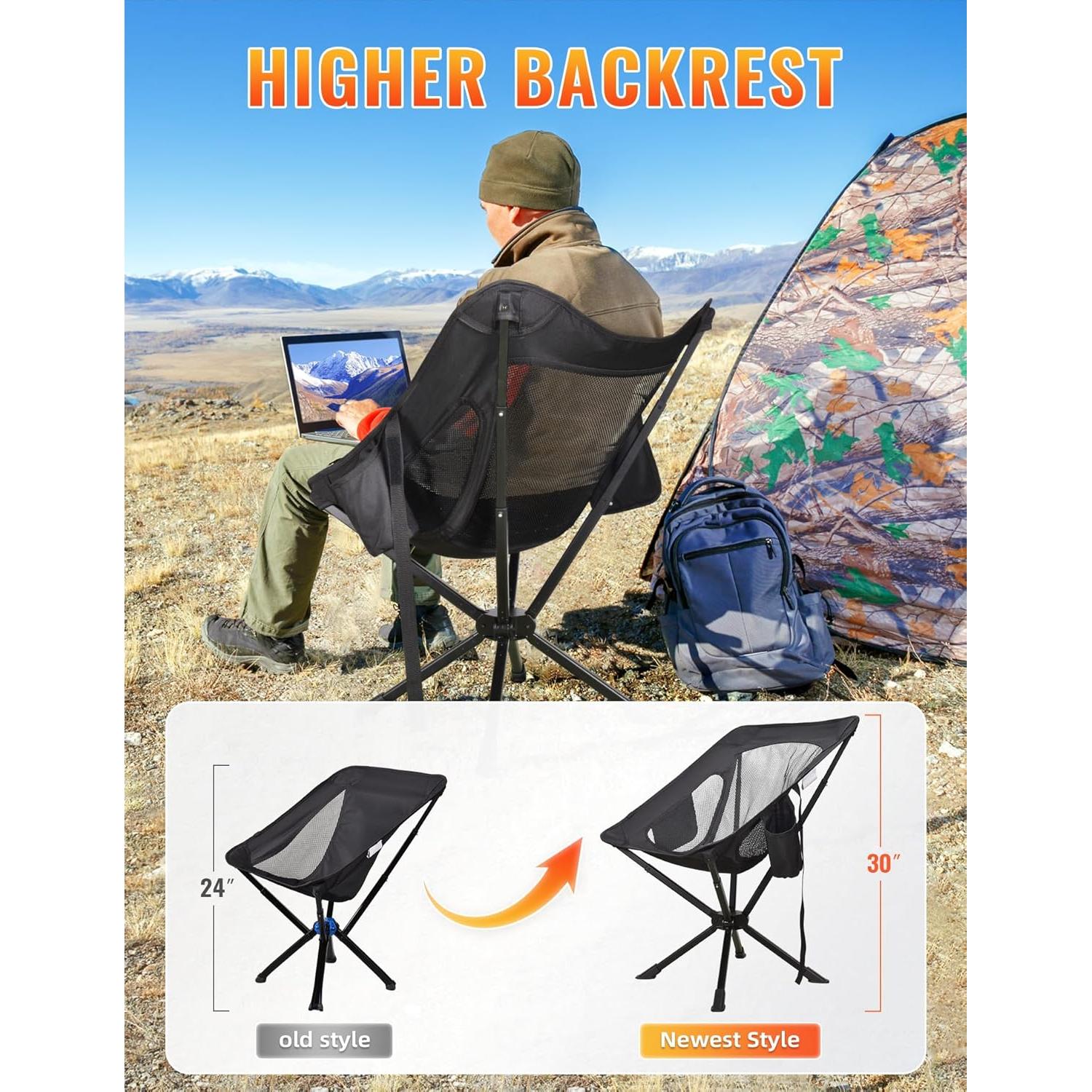 Portable Chairs for Adults Foldable, Fast Setup, Lightweight & Small Folding Chair with Cup Holder, Side Pocket and Carry Bag - Support 350 LBS