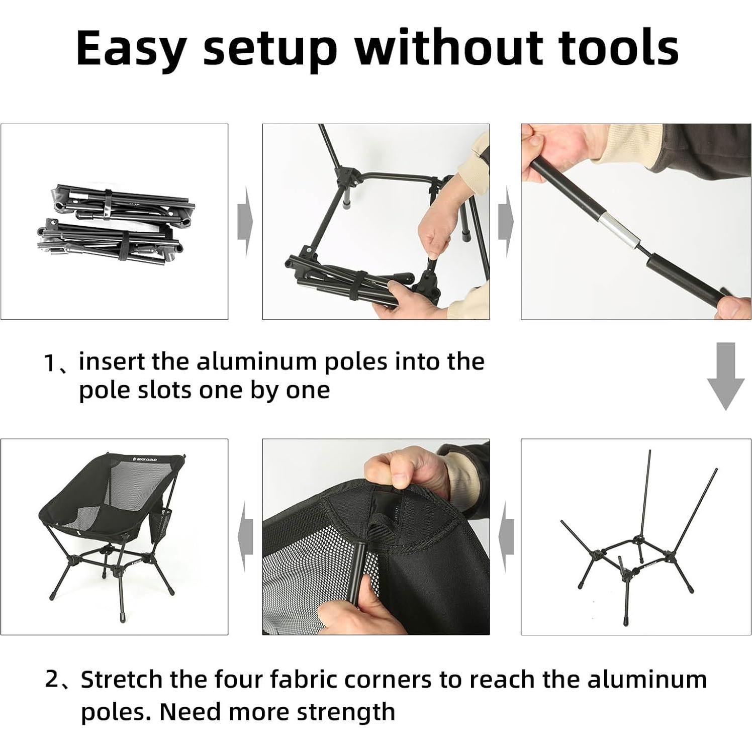 Silla de Camping Plegable ROCK CLOUD Charles 2pz Negro Ultraligera