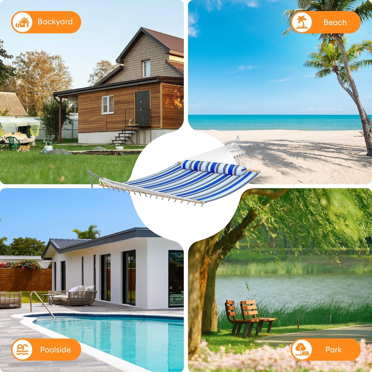 Hamaca Doble Everyfun con Barra de Extensión, 227kg, Azul Aqua