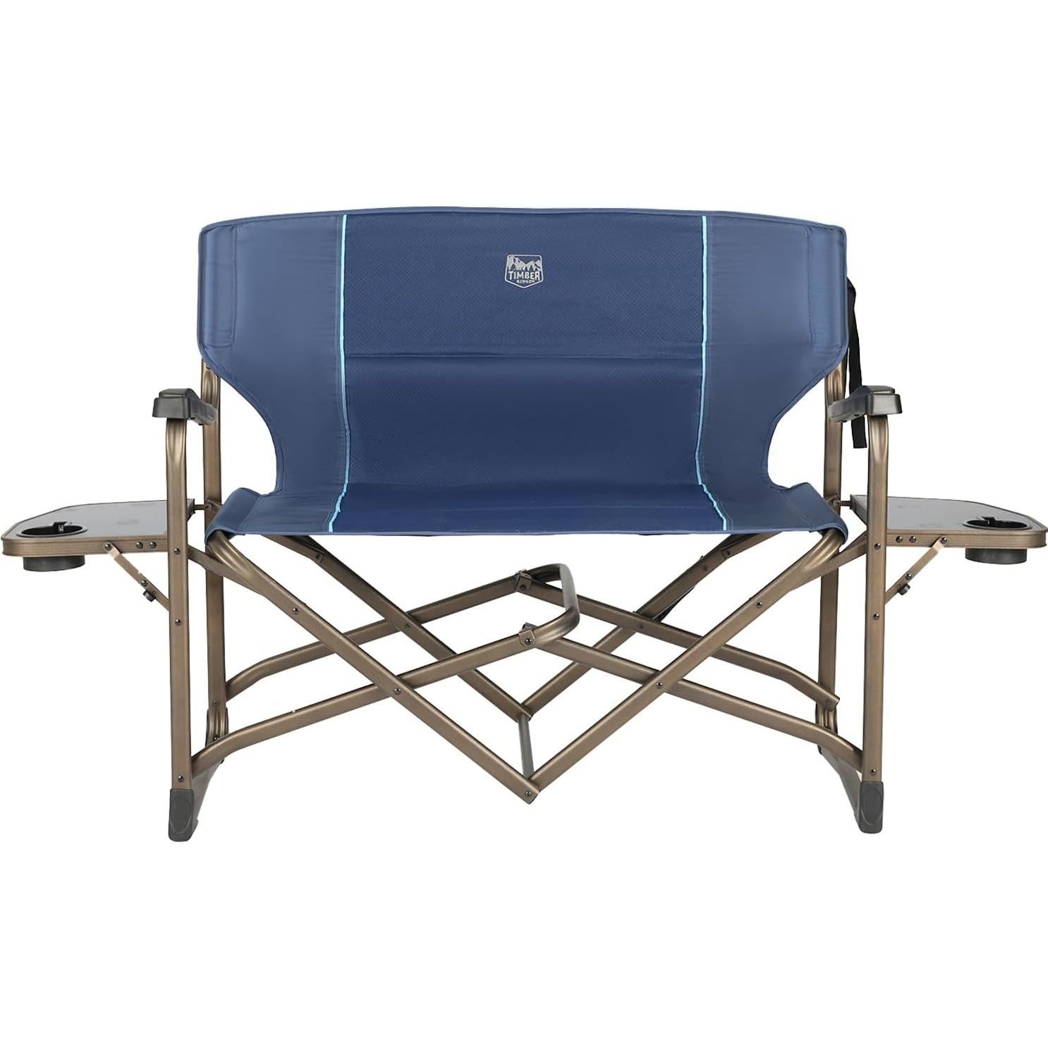 TIMBER RIDGE Double Camping Chair Foldable Loveseat Directors Chairs, Oversized Double Folding Camping Chairs with 2 Side Tables, 2 Person Lawn Chair, Heavy Duty Support 600 LBS for Outdoor, Blue