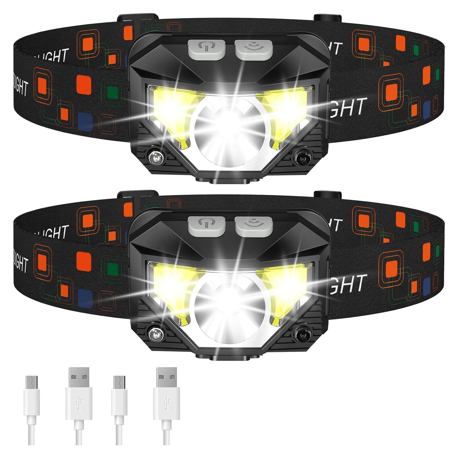 Linterna Frontal LHKNL LED Recargable 2-Pack Impermeable