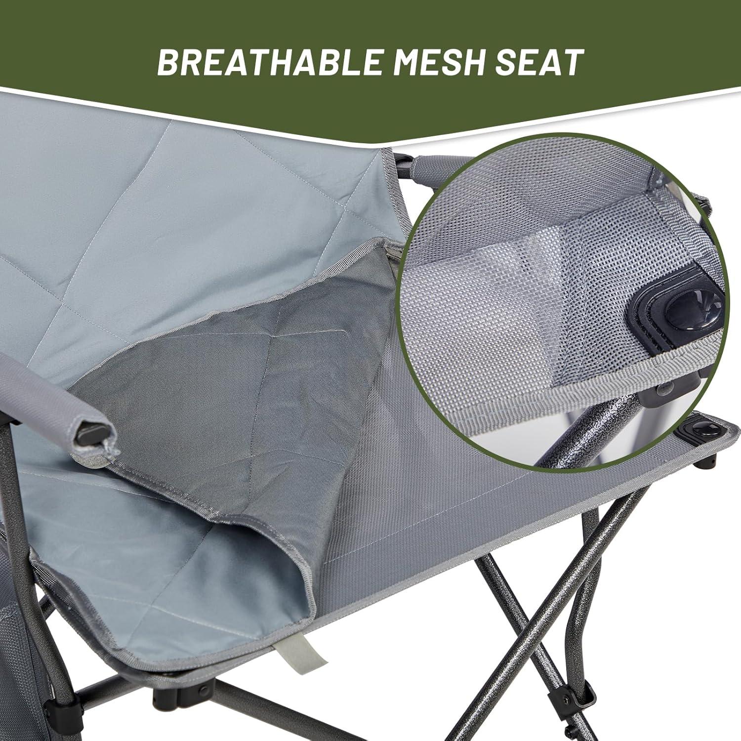 TIMBER RIDGE Folding Camping Chair, Removable Seat Padded Lawn Chairs Foldable Outdoor Camp Chair for Adults, Supports Up to 300 LBS, Grey