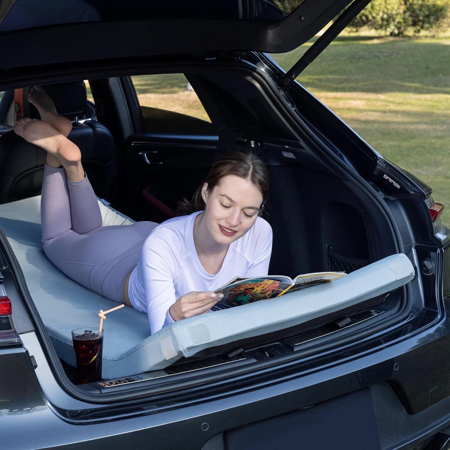 Kingfun Memory Foam Camping Sleeping Pad, CertiPUR-US Camping Mattress Waterproof Roll Up Mattress Guest Bed, Thick Floor Sleeping Mat for Car Truck Tent for Adults with Travel Bag