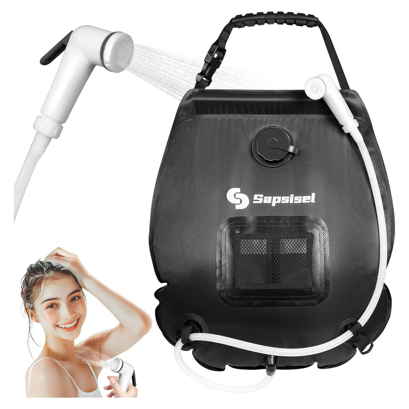 Bolsa de Ducha Solar Sapsisel 20L con Manguera y Cabezal Mejorado
