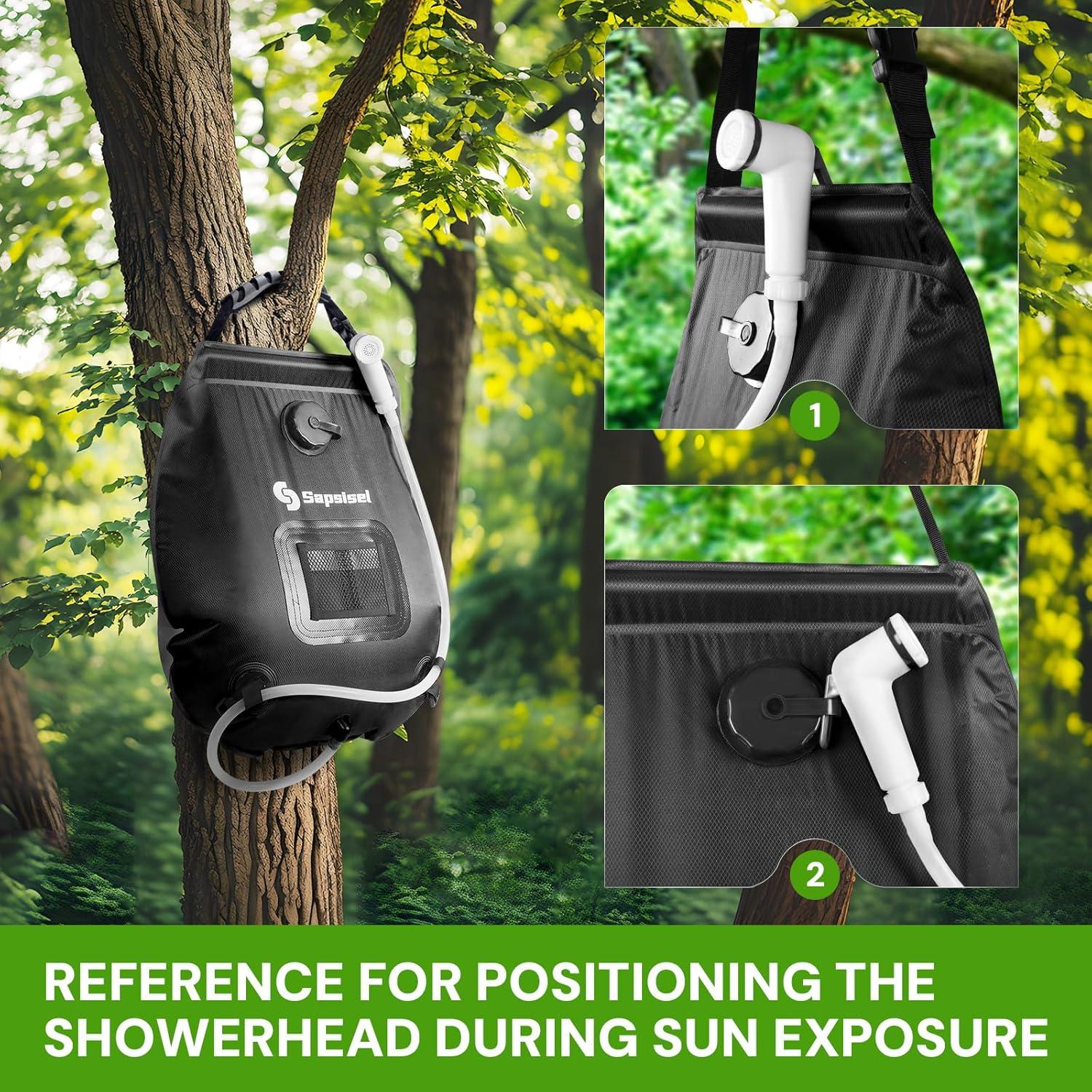 Bolsa de Ducha Solar Sapsisel 20L con Manguera y Cabezal Mejorado