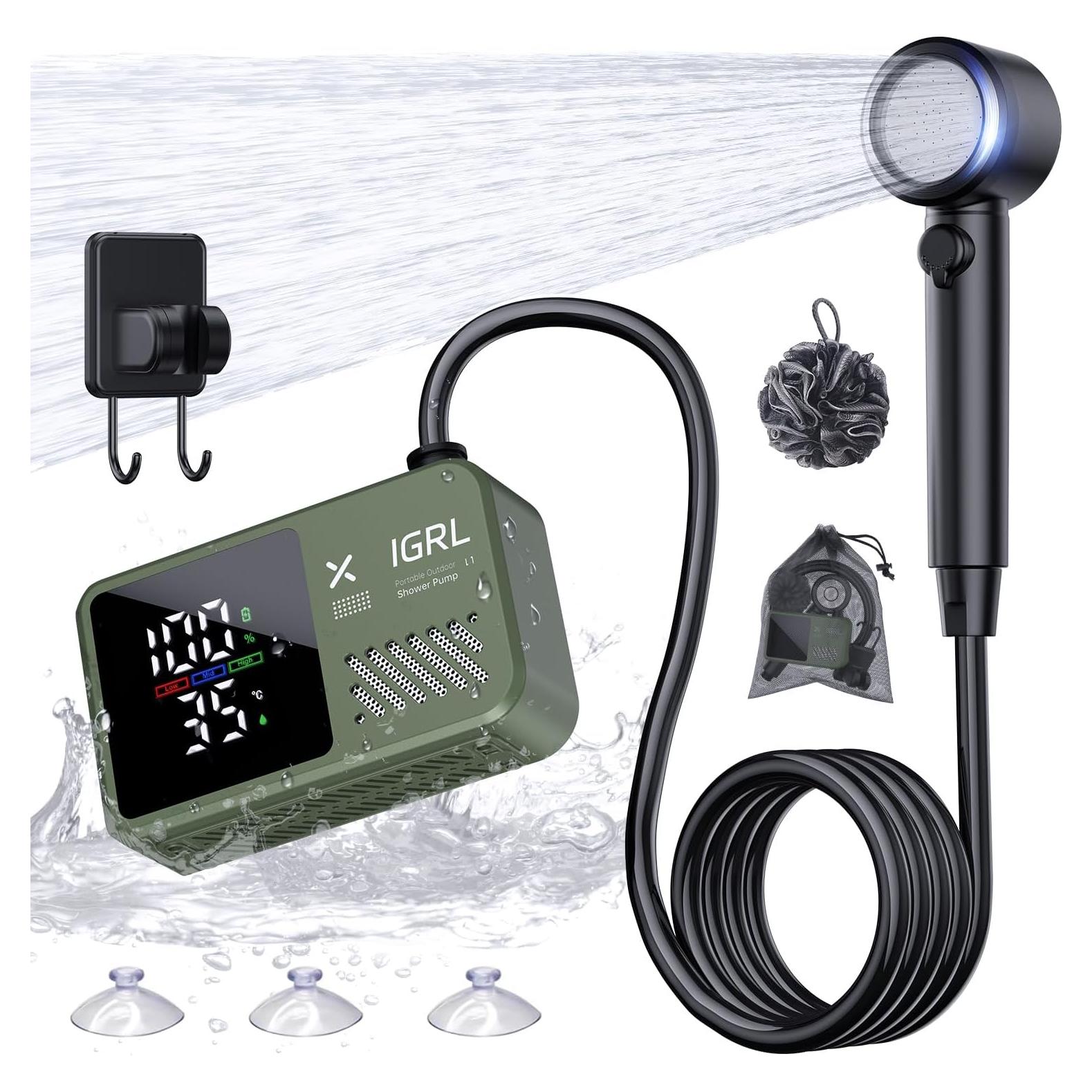 Ducha Portátil IGRL L1 10L/min Batería 7800mAh IPX8 Verde