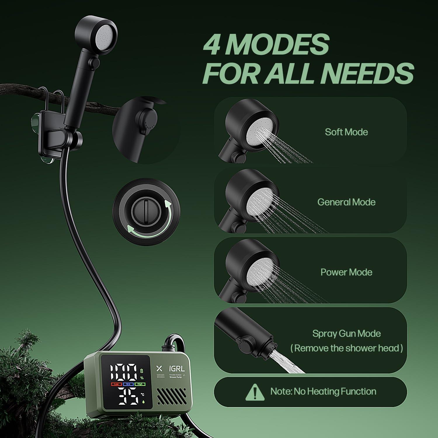 Ducha Portátil IGRL L1 10L/min Batería 7800mAh IPX8 Verde