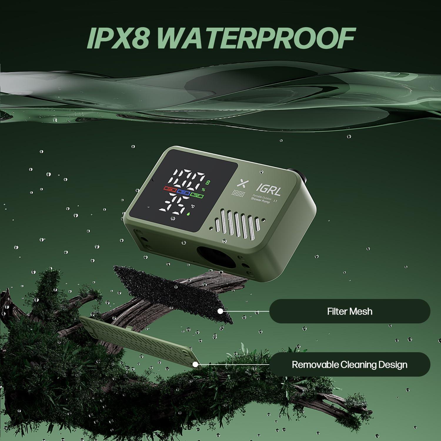 Ducha Portátil IGRL L1 10L/min Batería 7800mAh IPX8 Verde