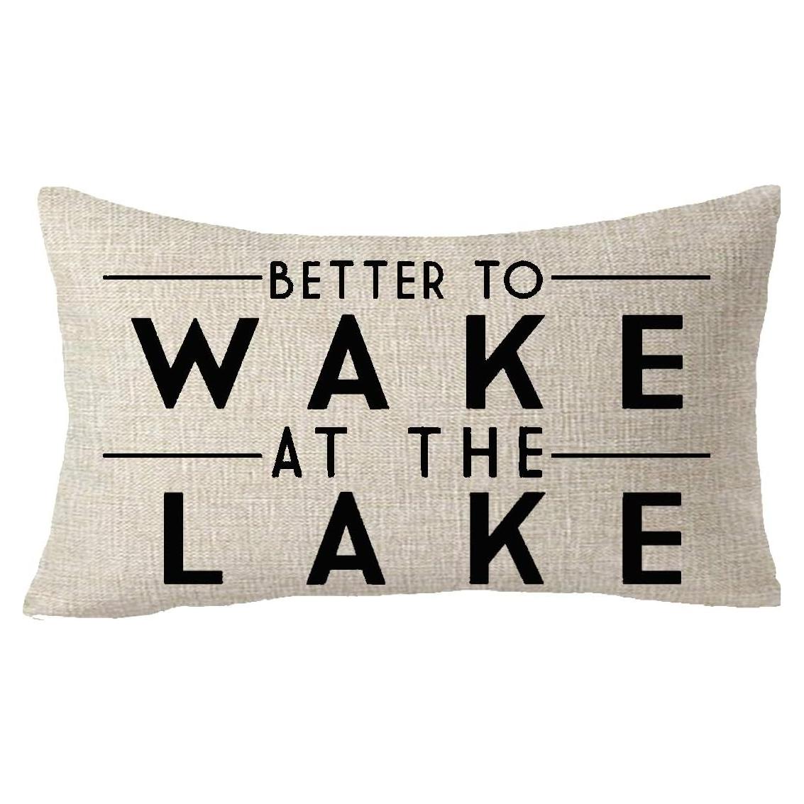 Better to Wake at The Lake Adventure Awaits Cotton Linen Decorative Throw Pillow Cover Cushion Case Lumbar 12X20 inches