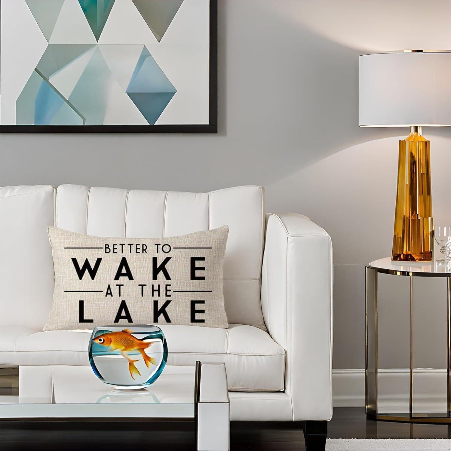 Better to Wake at The Lake Adventure Awaits Cotton Linen Decorative Throw Pillow Cover Cushion Case Lumbar 12X20 inches