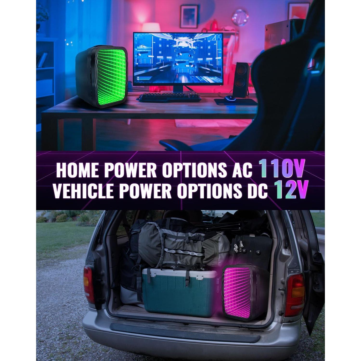 Mini Fridge, 4 Liter/6 Cans Small Refrigerator With Dimmable LED Light,AC/DC Portable Mini Cooler and Warmer, Gaming Small Fridge for Bedroom,Office,Gaming Room and Car (Black)