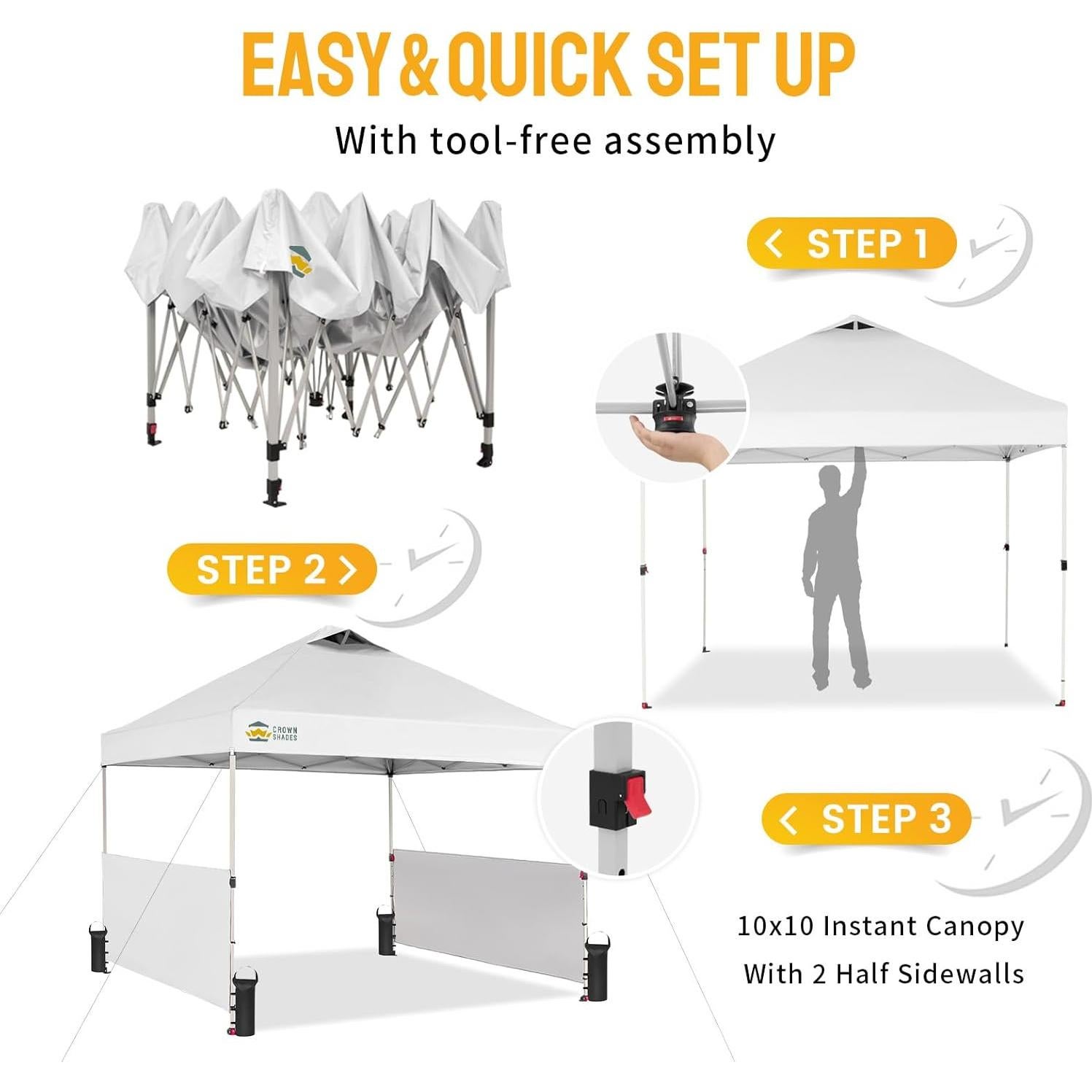 Carpa Plegable Instantánea CROWN SHADES 3x3m Blanca con Paredes