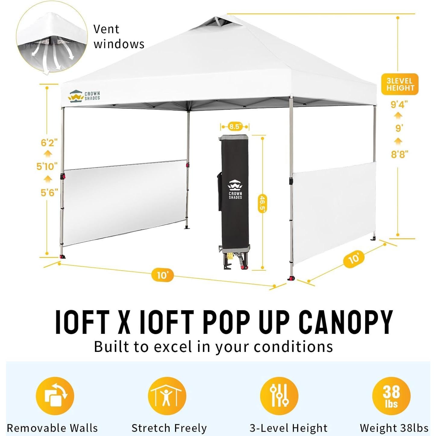 Carpa Plegable Instantánea CROWN SHADES 3x3m Blanca con Paredes