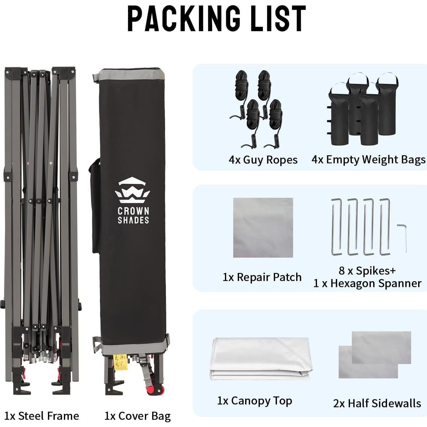 Carpa Plegable Instantánea CROWN SHADES 3x3m Blanca con Paredes