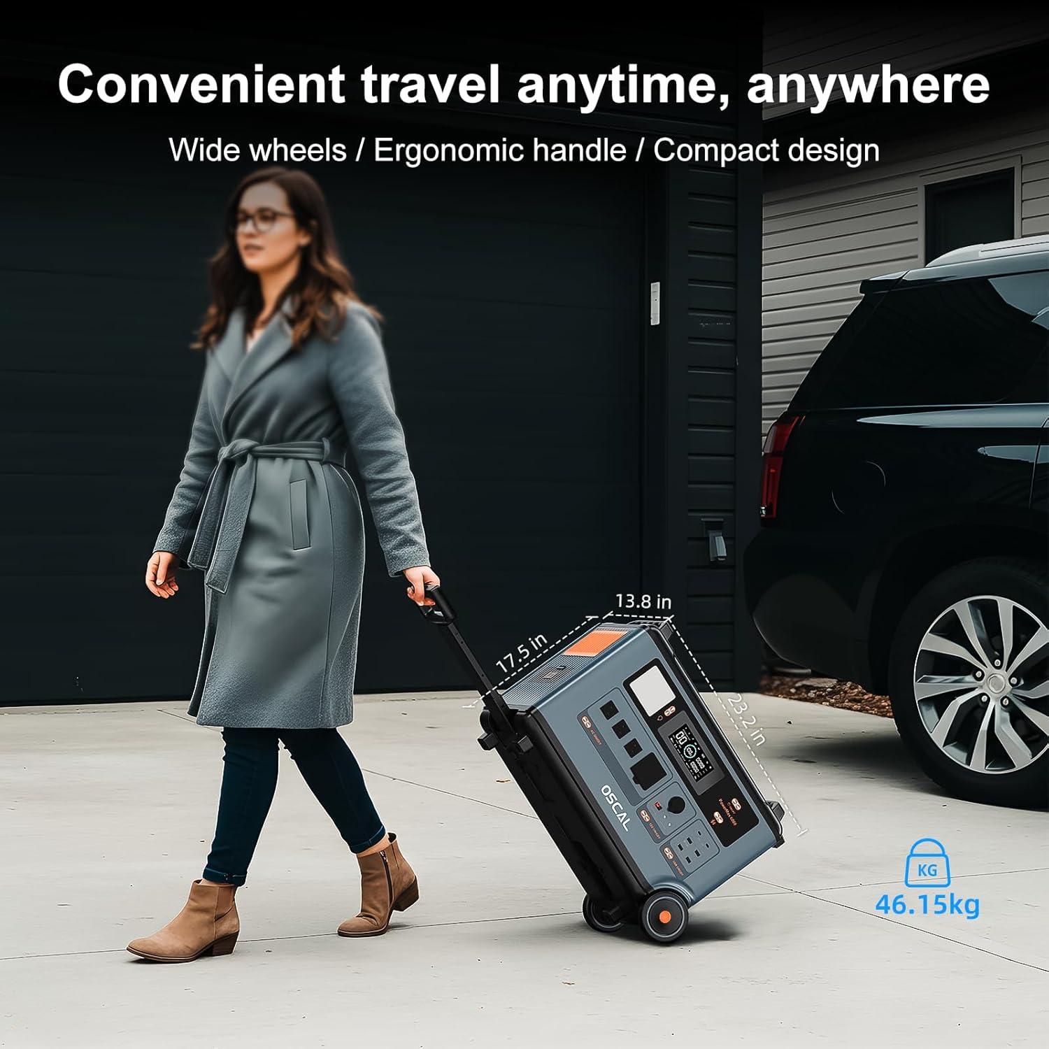 OSCAL PowerMax 6000 Solar Generator, 3600Wh LFP Battery Power Station, Expandable to 57.6kWh, 120/240V Split Phase Voltage 6000W AC Outlets (7200W Peak), 2200W/1.96H Fast Charging, Emergency for Home