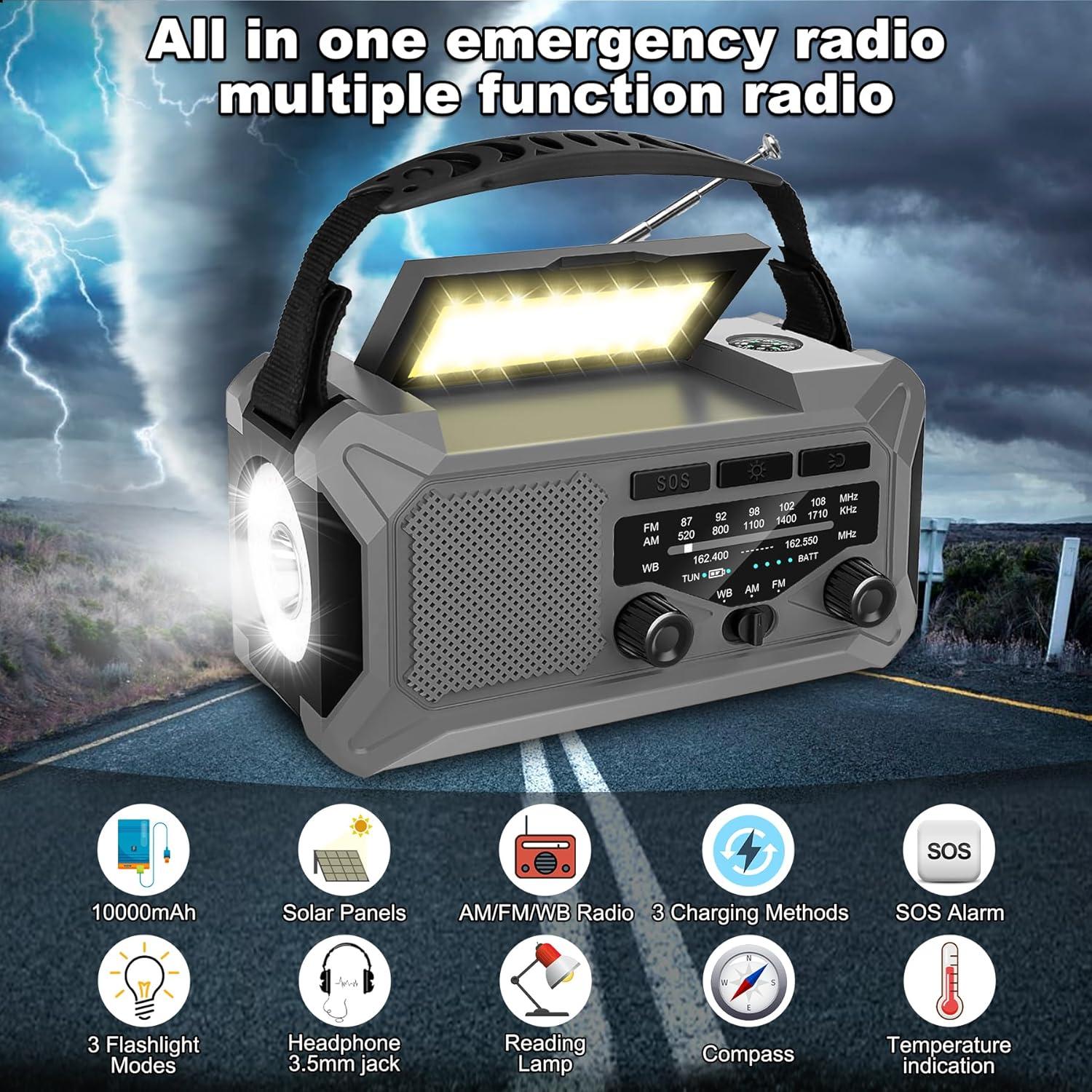 Radio Meteorológica de Emergencia GINESBE 12000mAh Gris