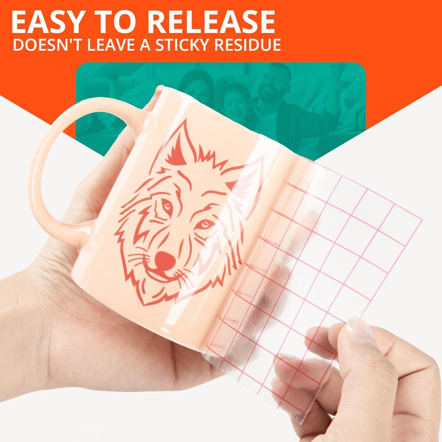 YRYM HT Vinyl Transfer Tape, Medium Tack, Red Grid, 12" x 12 FT, for Cricut Signs, Stickers, Decals, Walls, Doors & Windows