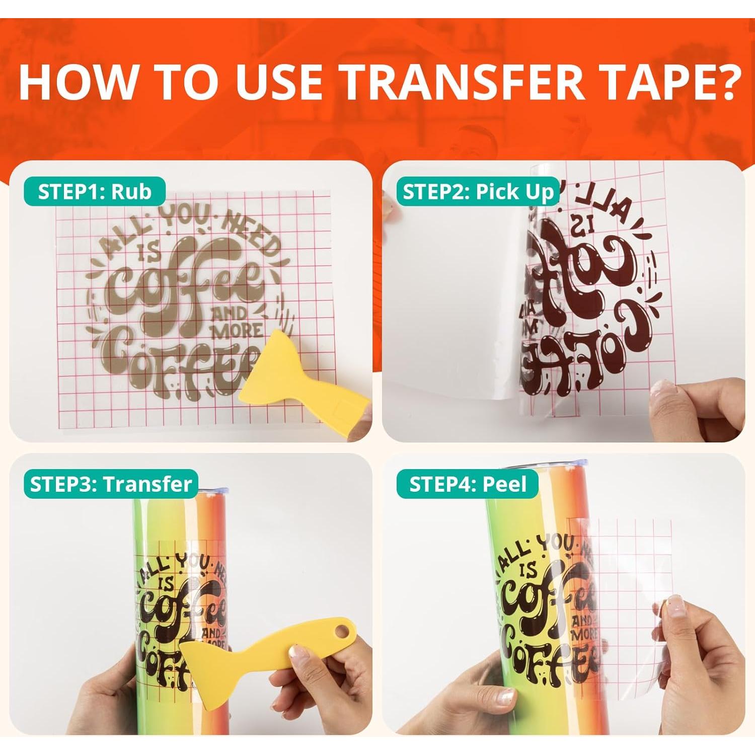 YRYM HT Vinyl Transfer Tape, Medium Tack, Red Grid, 12" x 12 FT, for Cricut Signs, Stickers, Decals, Walls, Doors & Windows