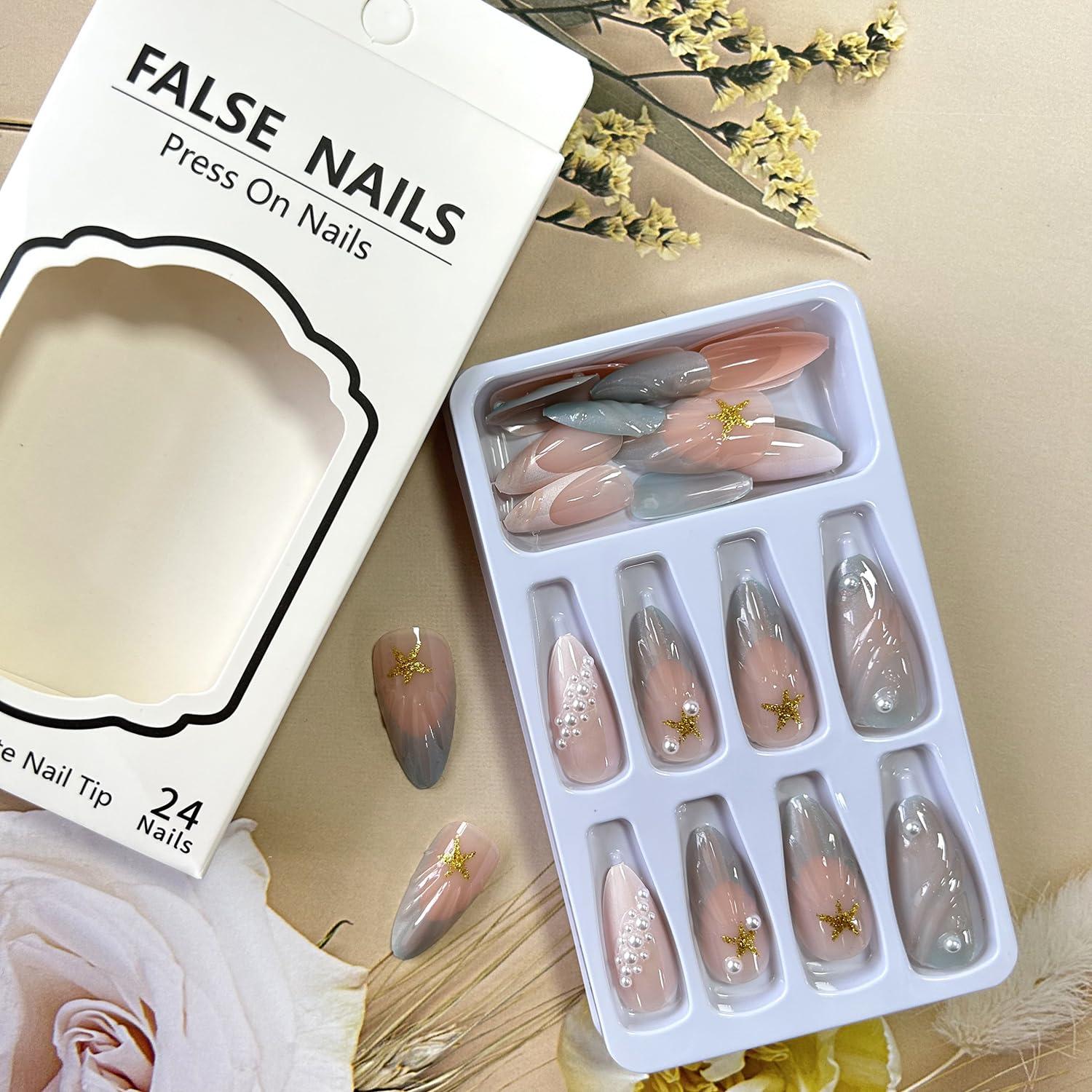 Uñas Postizas 3D Genérico Almendradas con Diseño Estrella de Mar