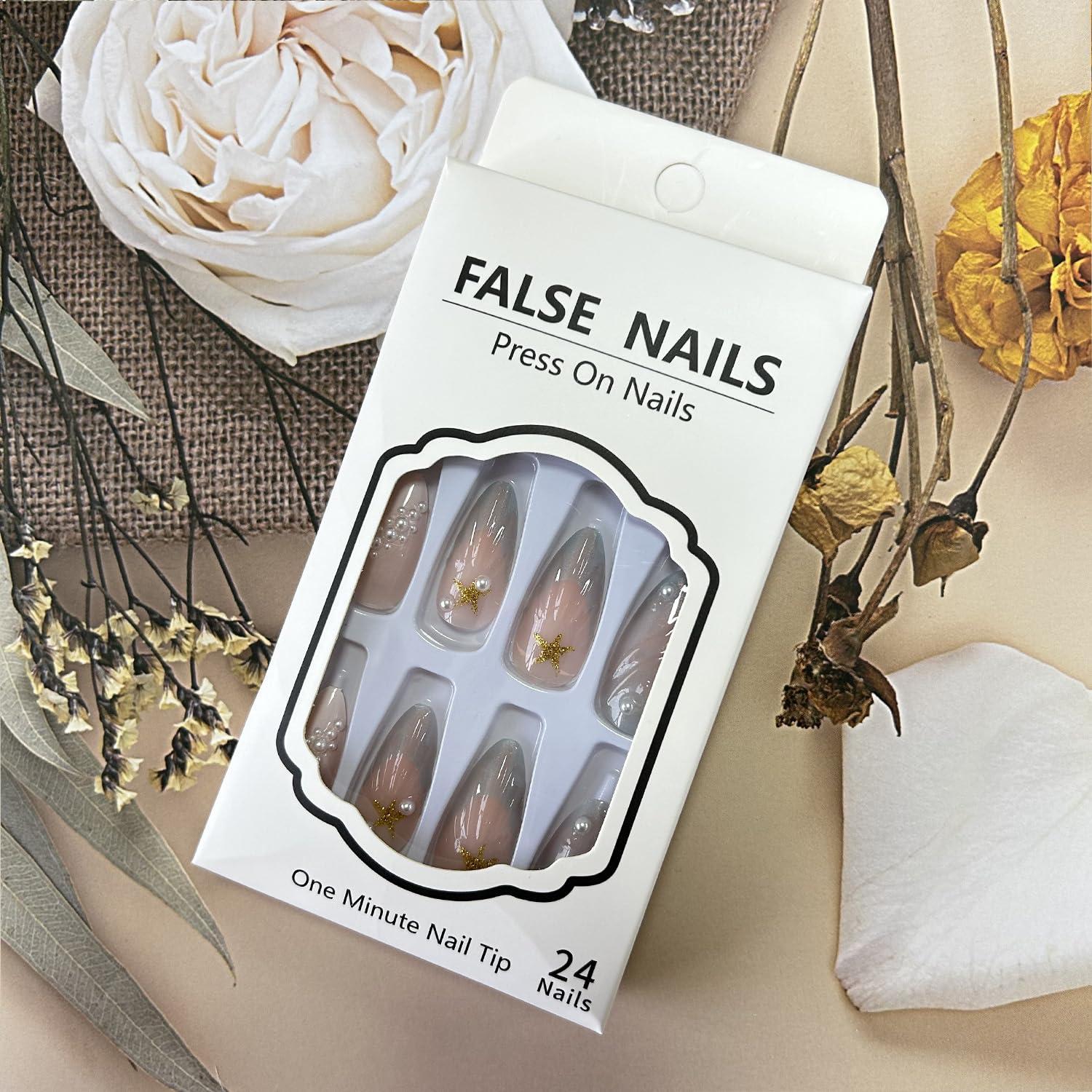 Uñas Postizas 3D Genérico Almendradas con Diseño Estrella de Mar