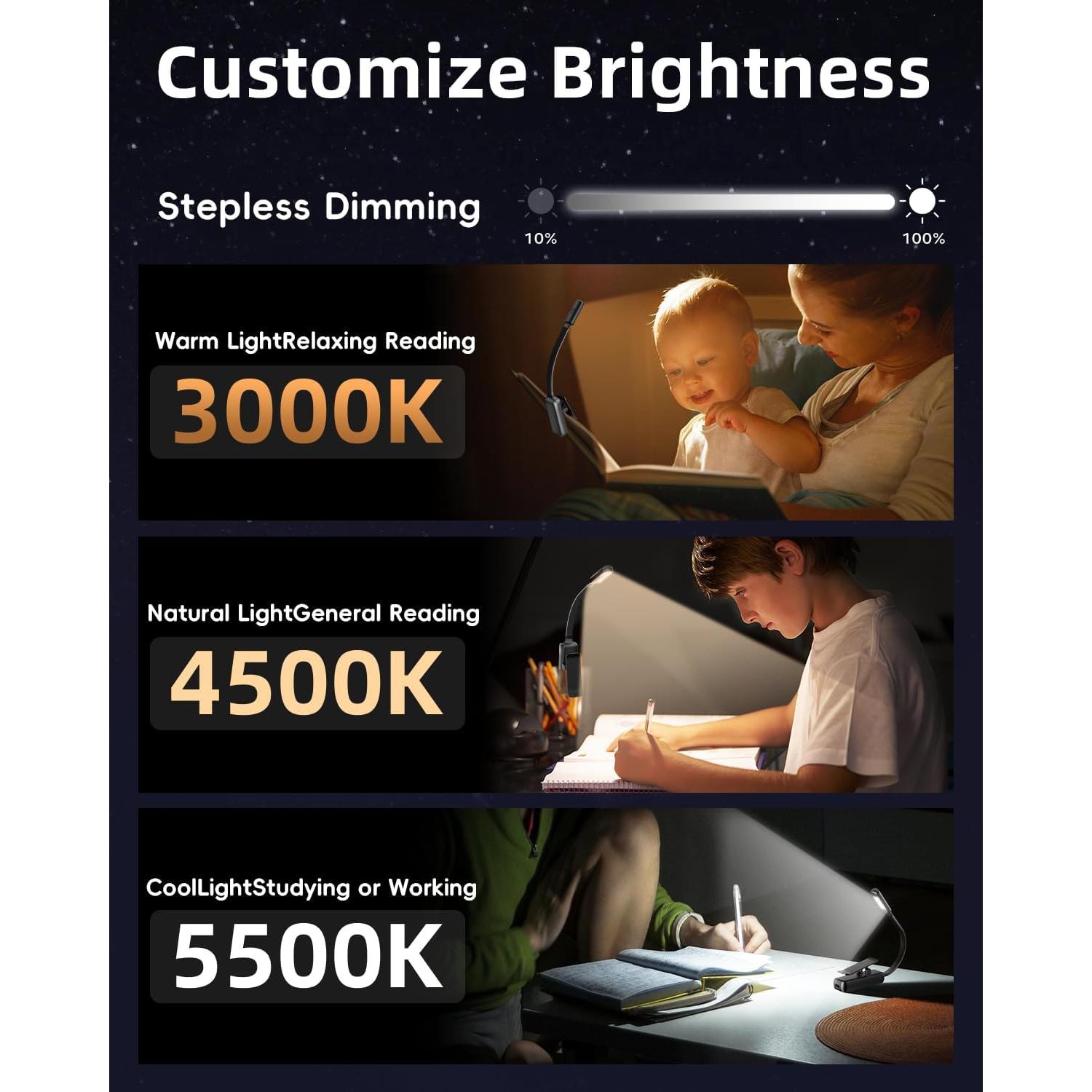 Luz de lectura LED portátil Lucarni con 3 colores y atenuación