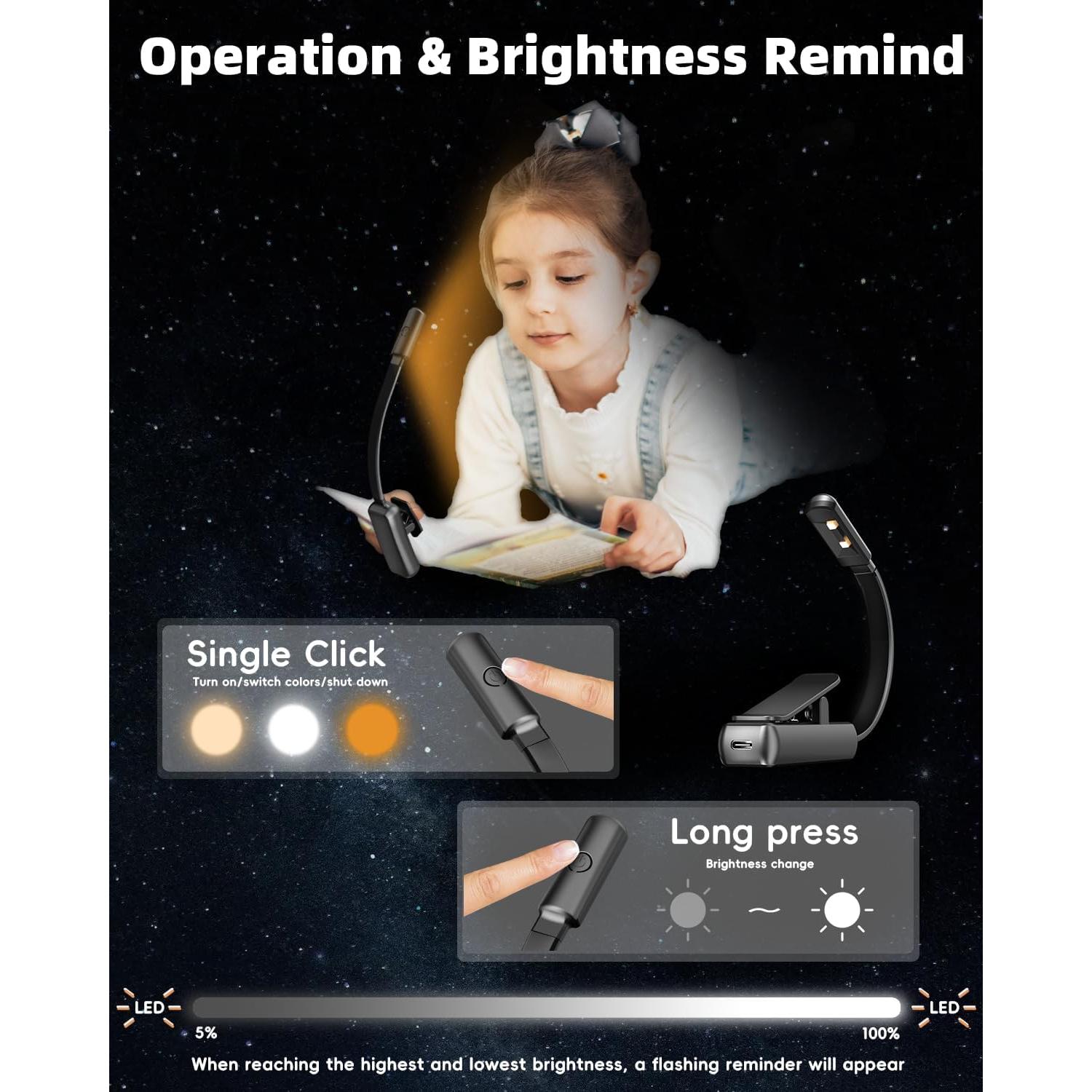 Luz de lectura LED portátil Lucarni con 3 colores y atenuación