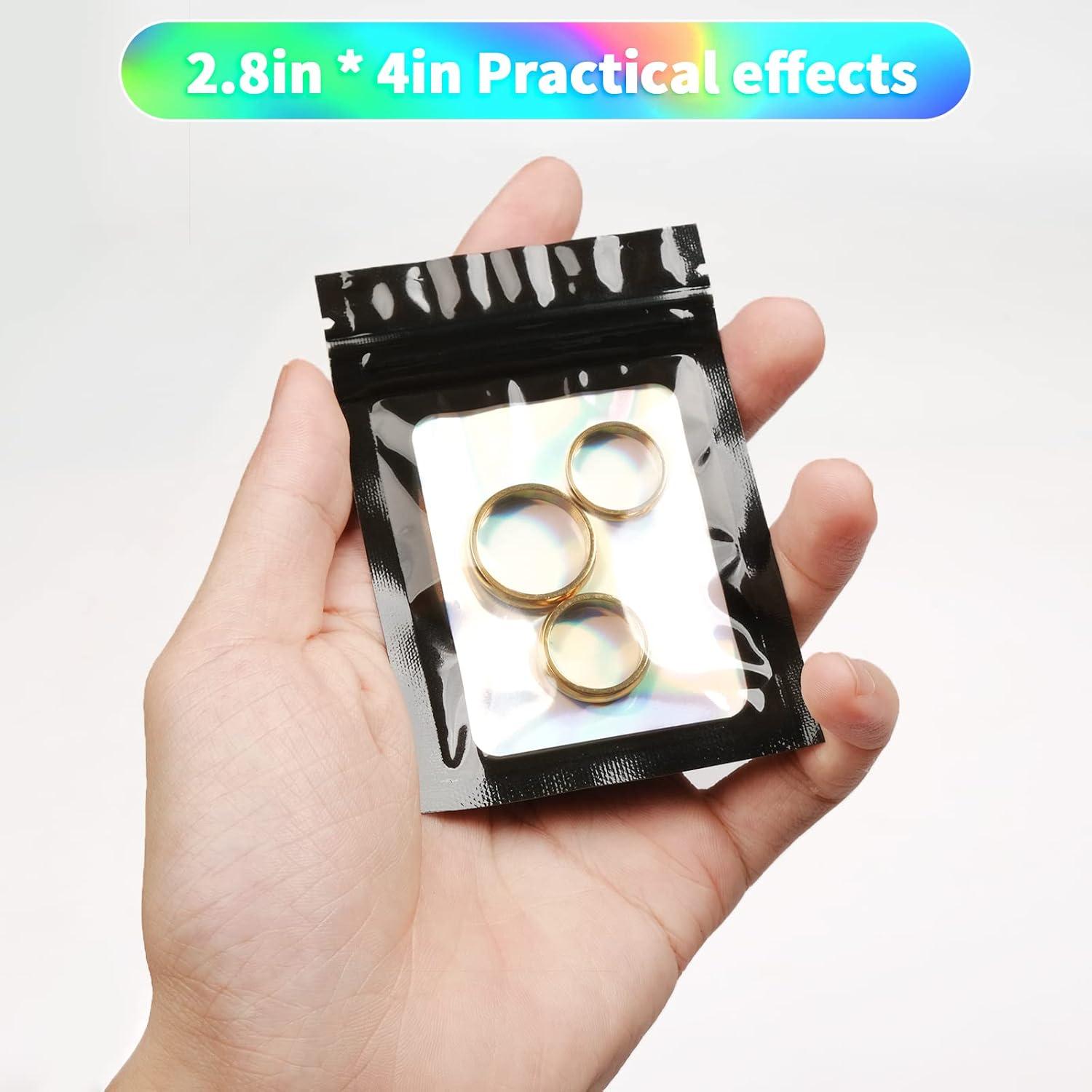 Paquete de 100 Bolsas Mylar Holográficas Resellables ZRLEI 7.1x10.2cm