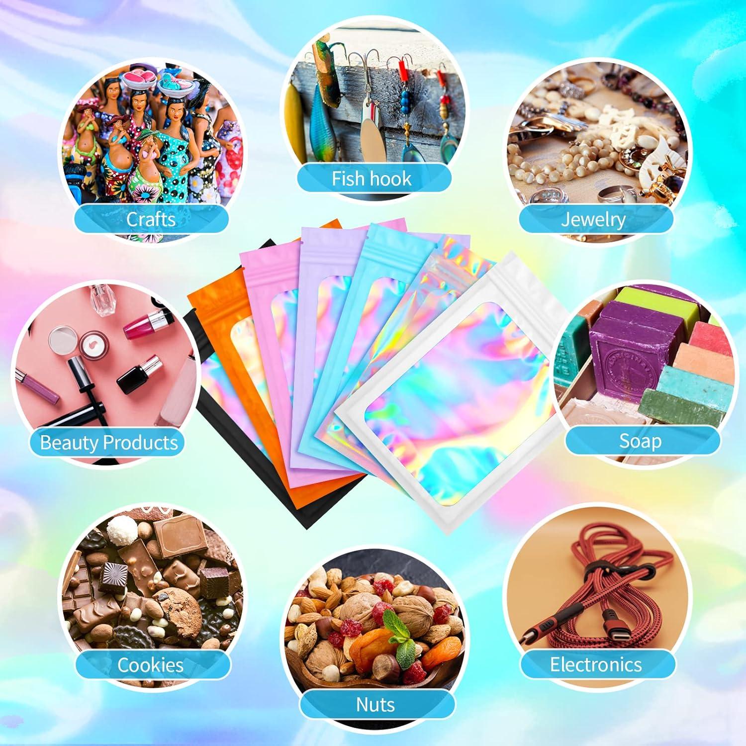 Paquete de 100 Bolsas Mylar Holográficas Resellables ZRLEI 7.1x10.2cm