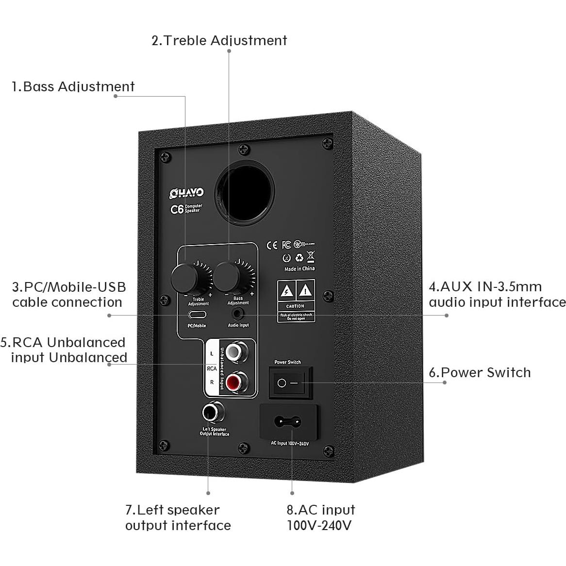 Altavoces de Computadora OHAYO C6 60W Bluetooth 5.3 Estéreo 2.0