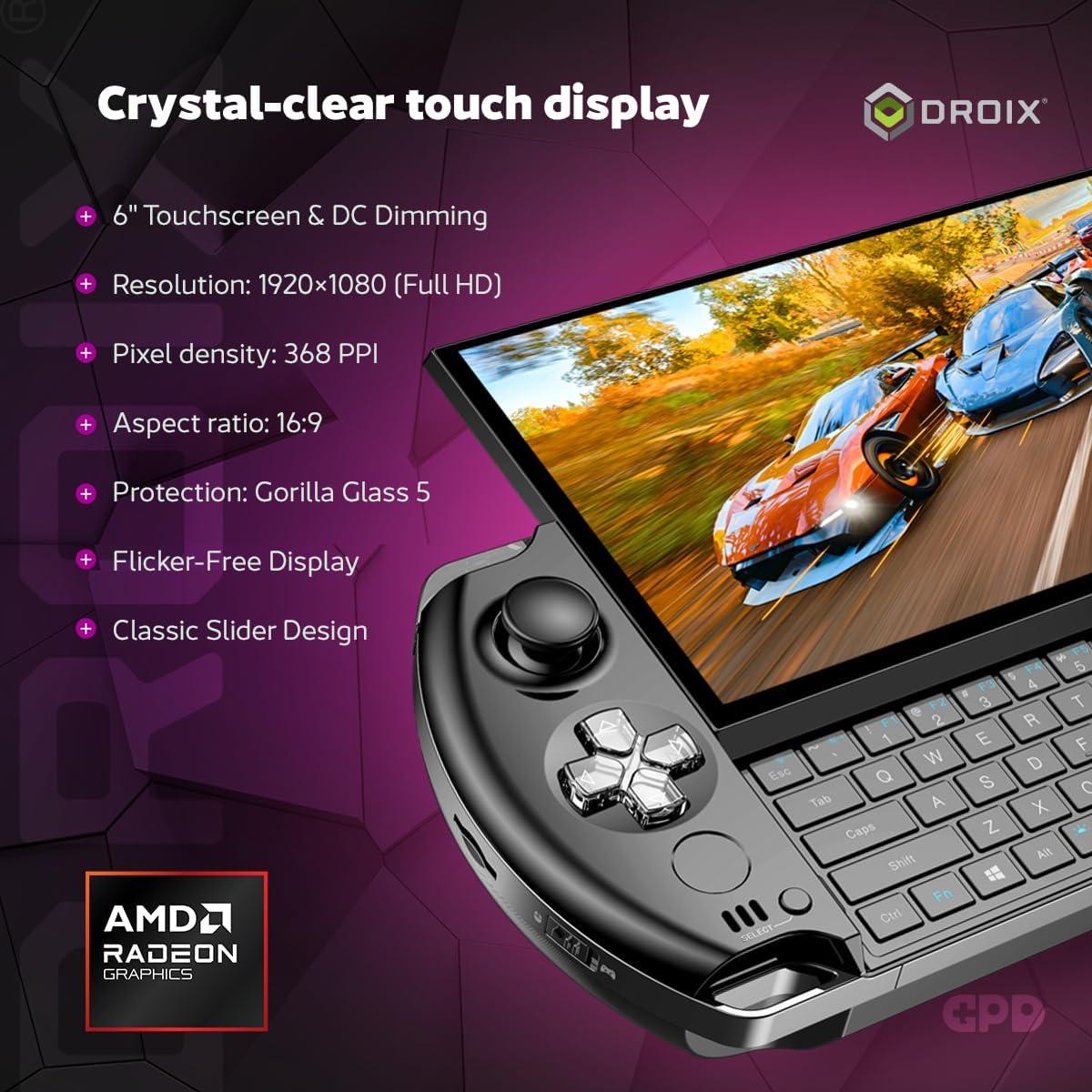 Win 4 2025 Handheld Gaming PC with AMD Ryzen AI 9 HX 370, 12C/24T, 5.1GHz, Radeon 890M, 32GB LPDDR5X RAM, 2TB SSD, 6" 1080P Display, OcuLink Slide up Backlit Keyboard, Portable Gaming Console