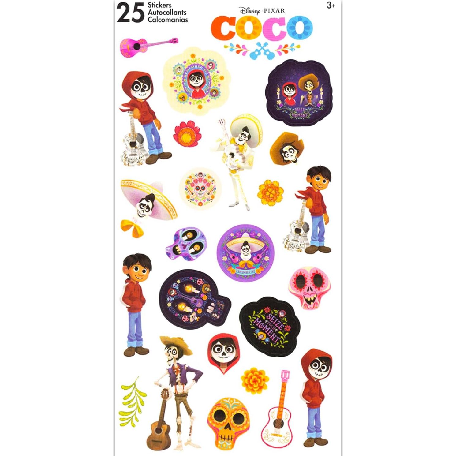 Stickers de Coco Disney para Niños - Paquete de 12 Hojas