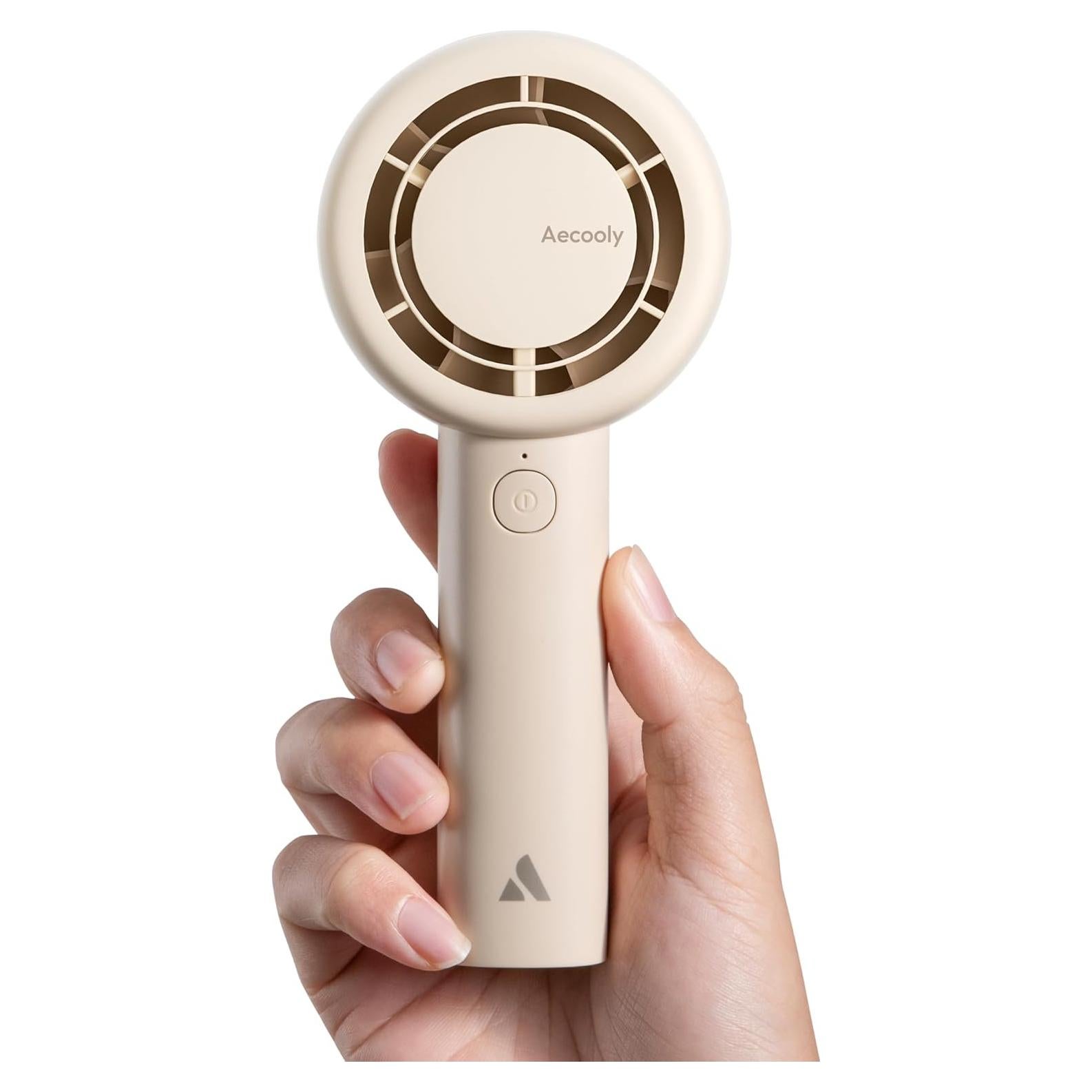 Aecooly Portable Handheld Turbo Fan [16H Max Cooling Time], 5 Speeds USB Rechargeable Mini Personal Battery Operated Small Pocket Cooling Fan GIfts for Women, Travel, Home, Office, Beach, Lash -Beige