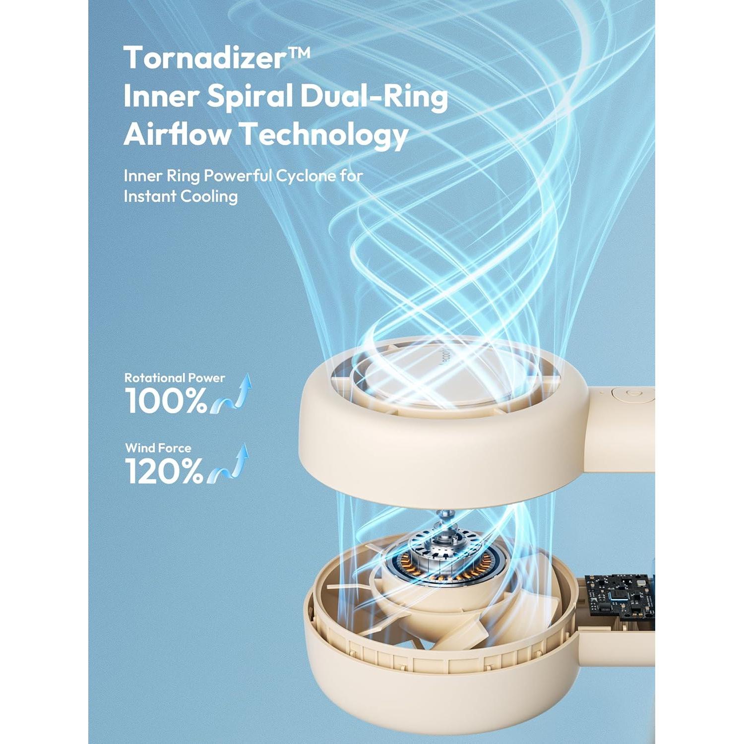 Aecooly Portable Handheld Turbo Fan [16H Max Cooling Time], 5 Speeds USB Rechargeable Mini Personal Battery Operated Small Pocket Cooling Fan GIfts for Women, Travel, Home, Office, Beach, Lash -Beige