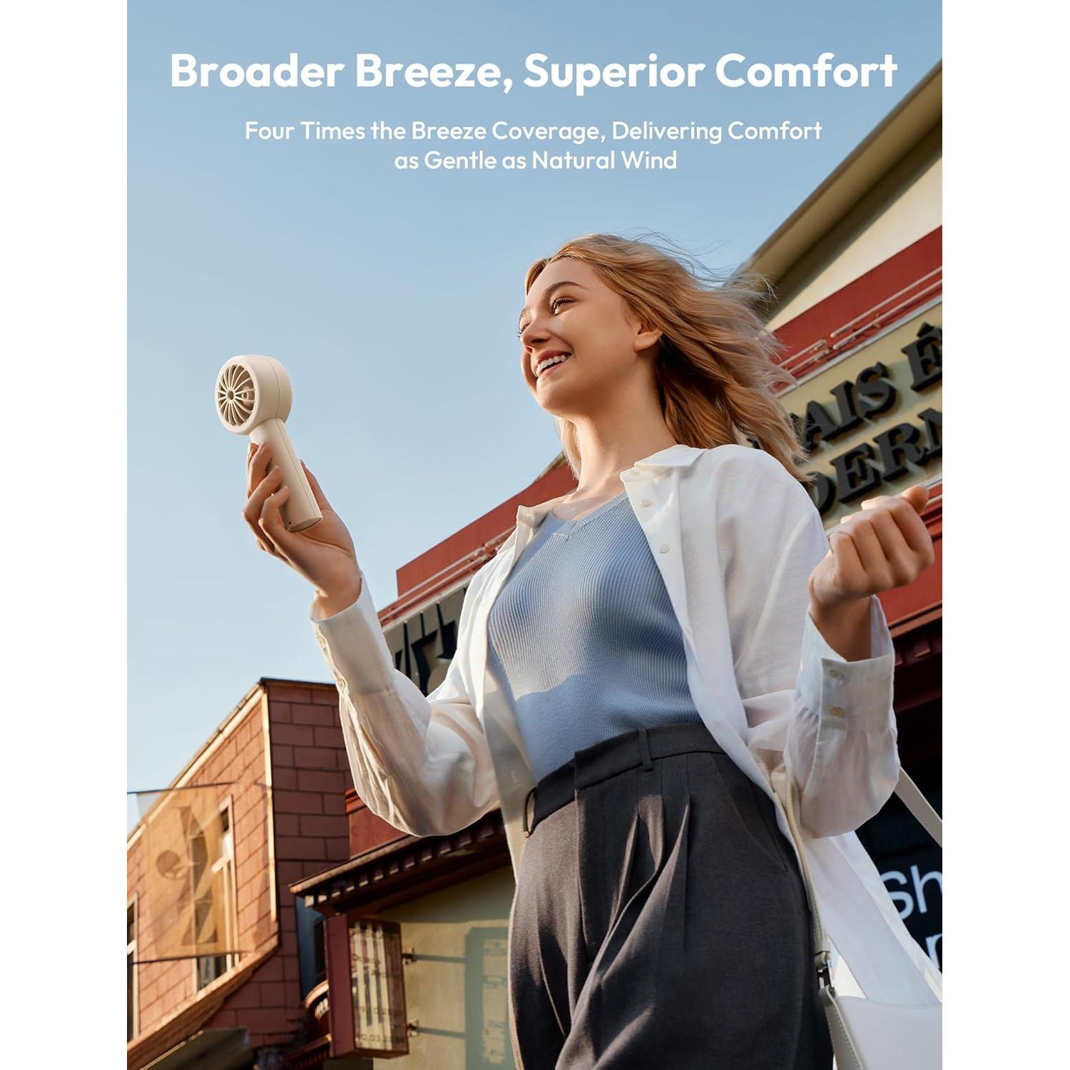 Aecooly Portable Handheld Turbo Fan [16H Max Cooling Time], 5 Speeds USB Rechargeable Mini Personal Battery Operated Small Pocket Cooling Fan GIfts for Women, Travel, Home, Office, Beach, Lash -Beige