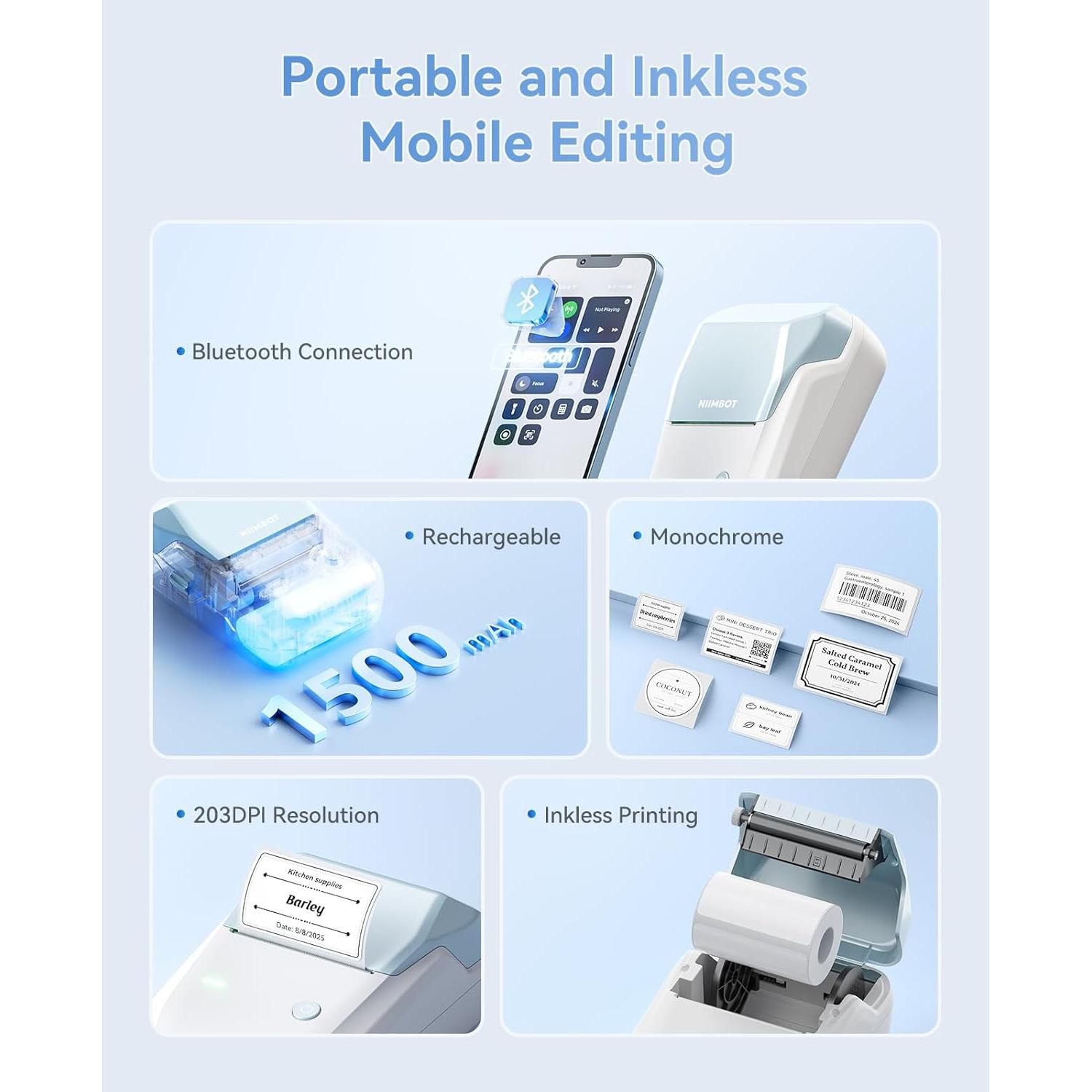 Impresora de Etiquetas Térmica NIIMBOT B1 Portátil 50x30mm