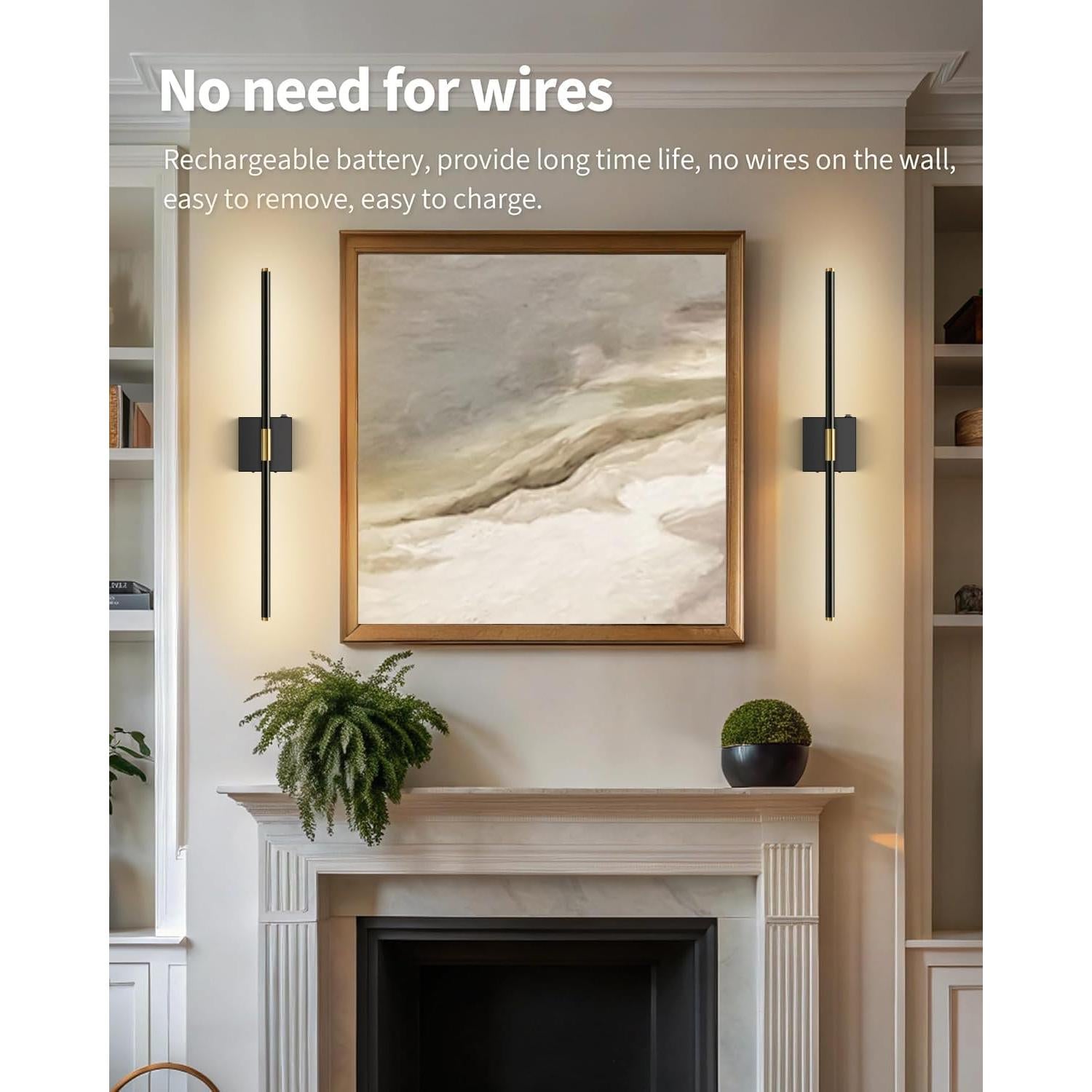 Juego de 2 Apliques de Pared Inalámbricos SAIMAND Negro 76.2cm