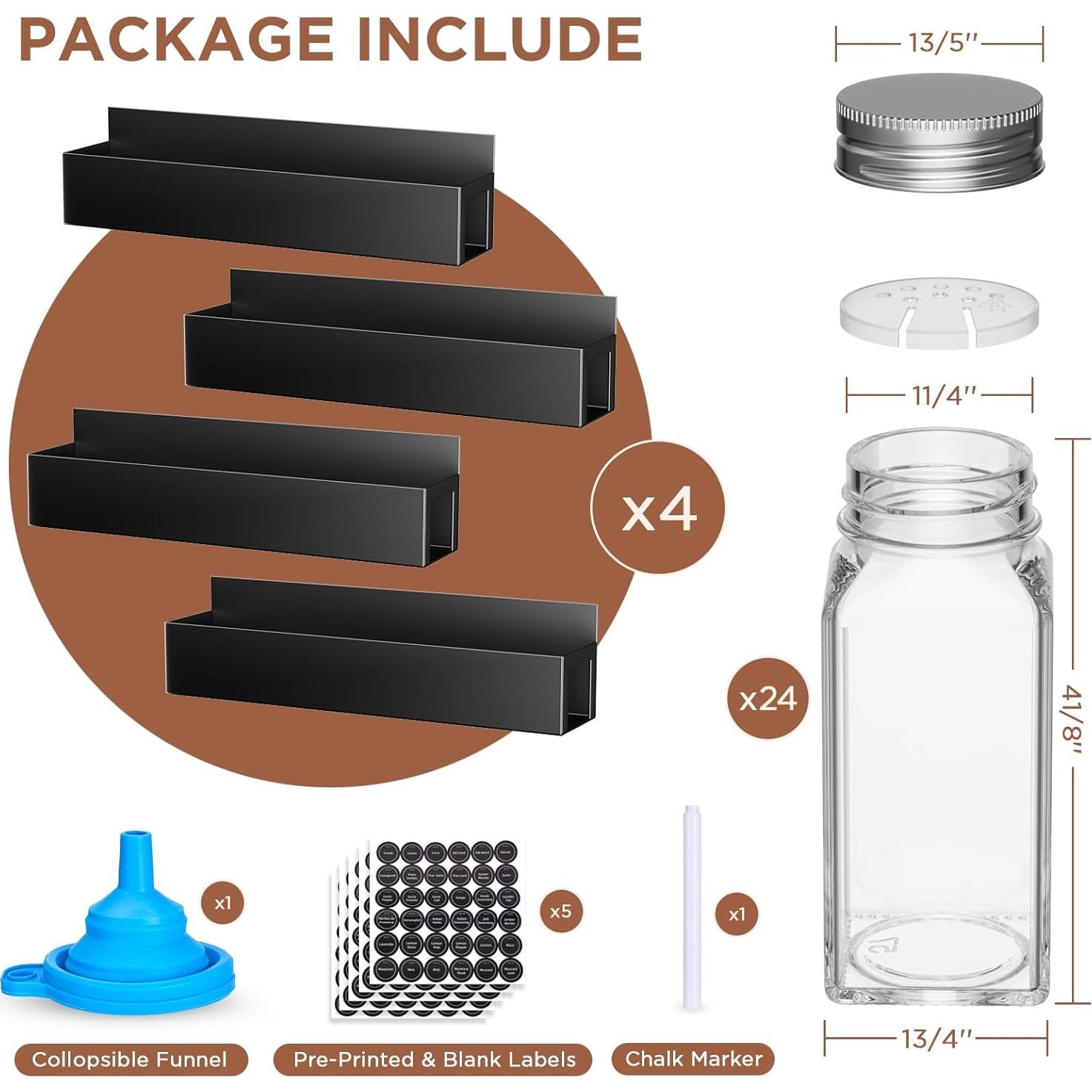 Estante Magnético para Especias Agotglmi - 4 Estantes y 24 Frascos