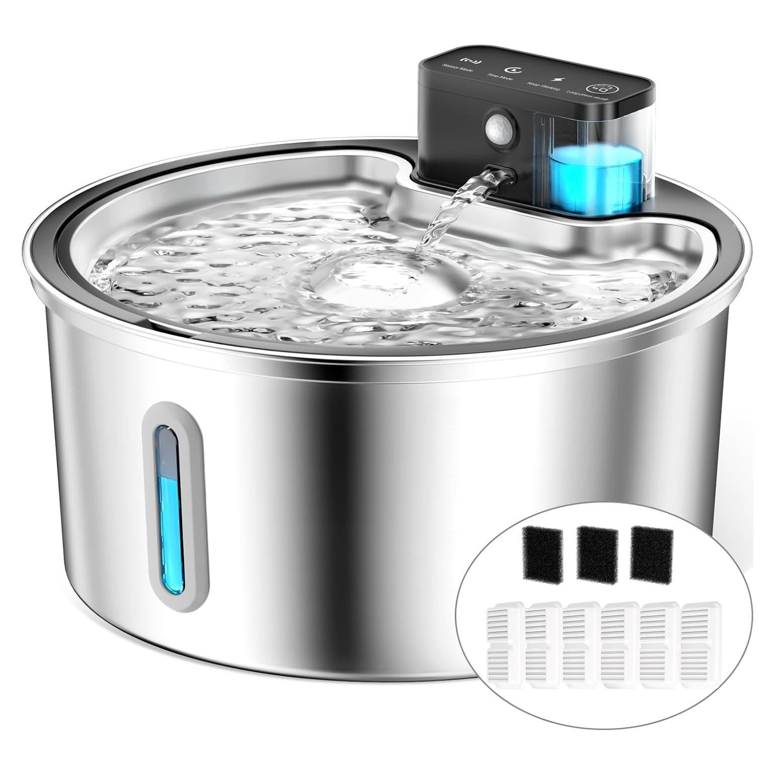 Fuente de Agua Inalámbrica PawPoll para Gatos 3.2L Acero Inoxidable