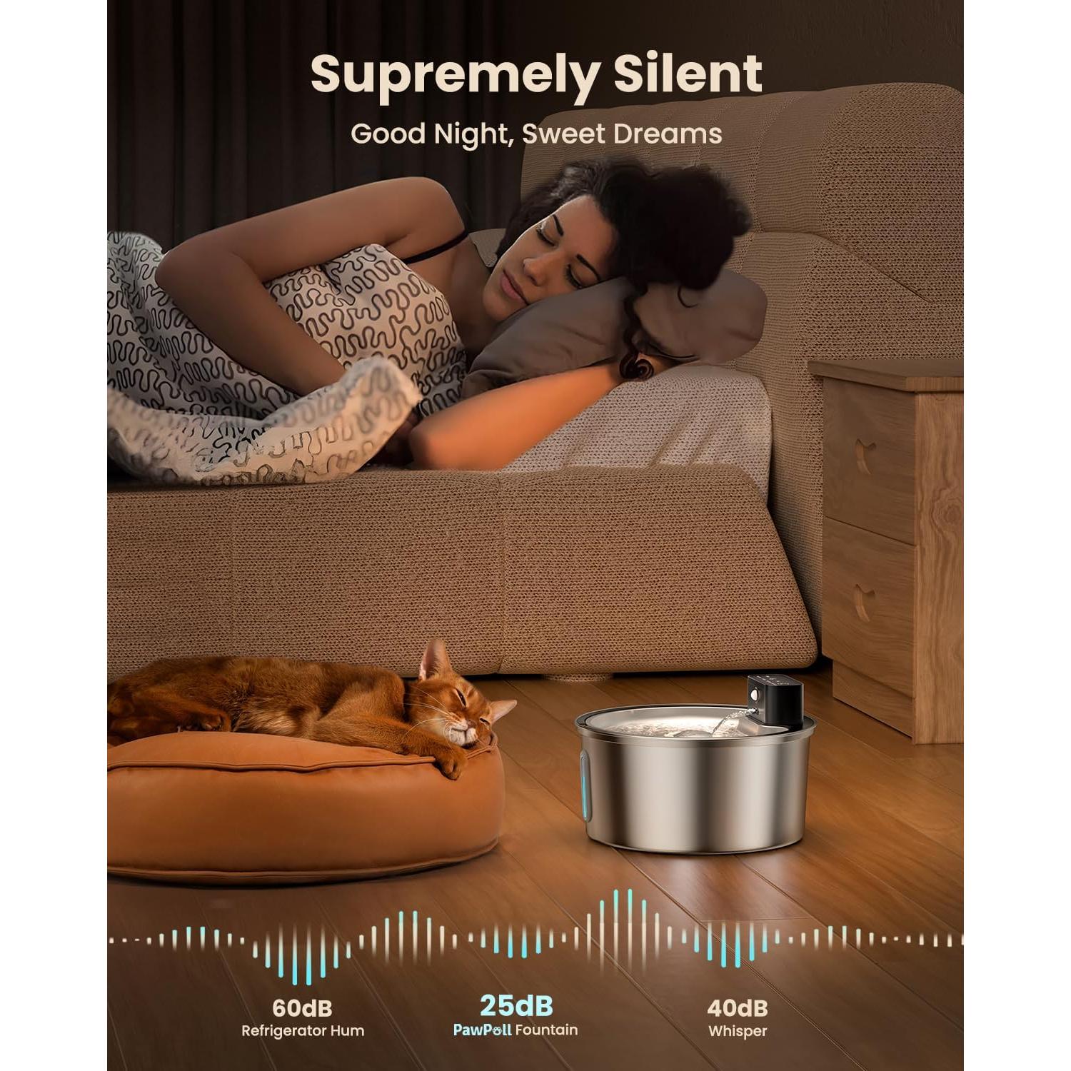 Fuente de Agua Inalámbrica PawPoll para Gatos 3.2L Acero Inoxidable