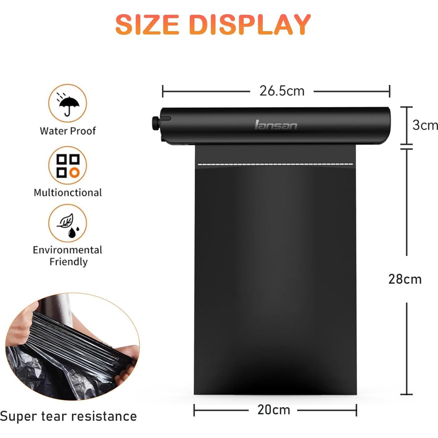 Bote de Basura para Auto Lansan Tipo Rodillo Negro con 42 Bolsas