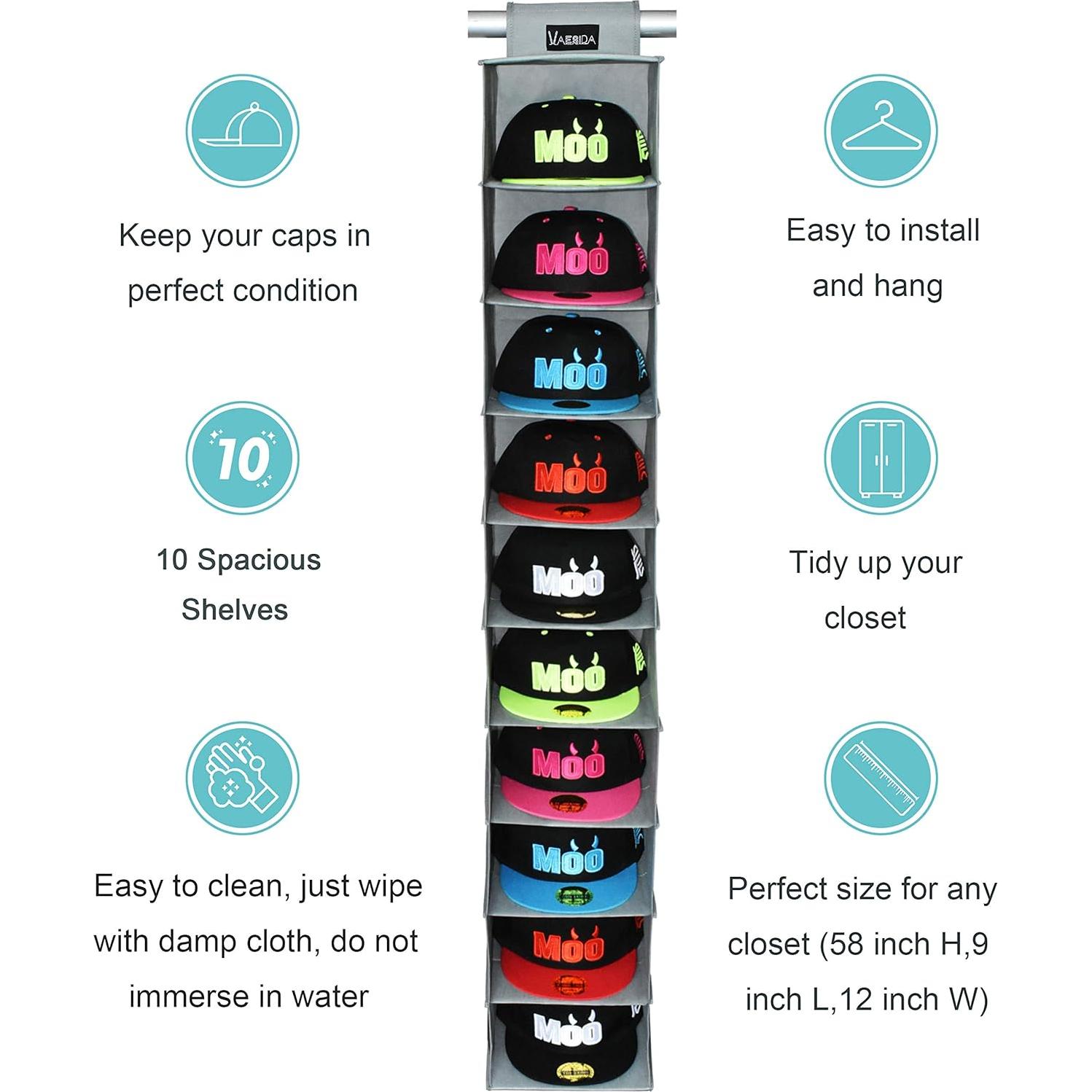 Estante Colgante para Sombreros VAESIDA - 10 Estantes, Gris