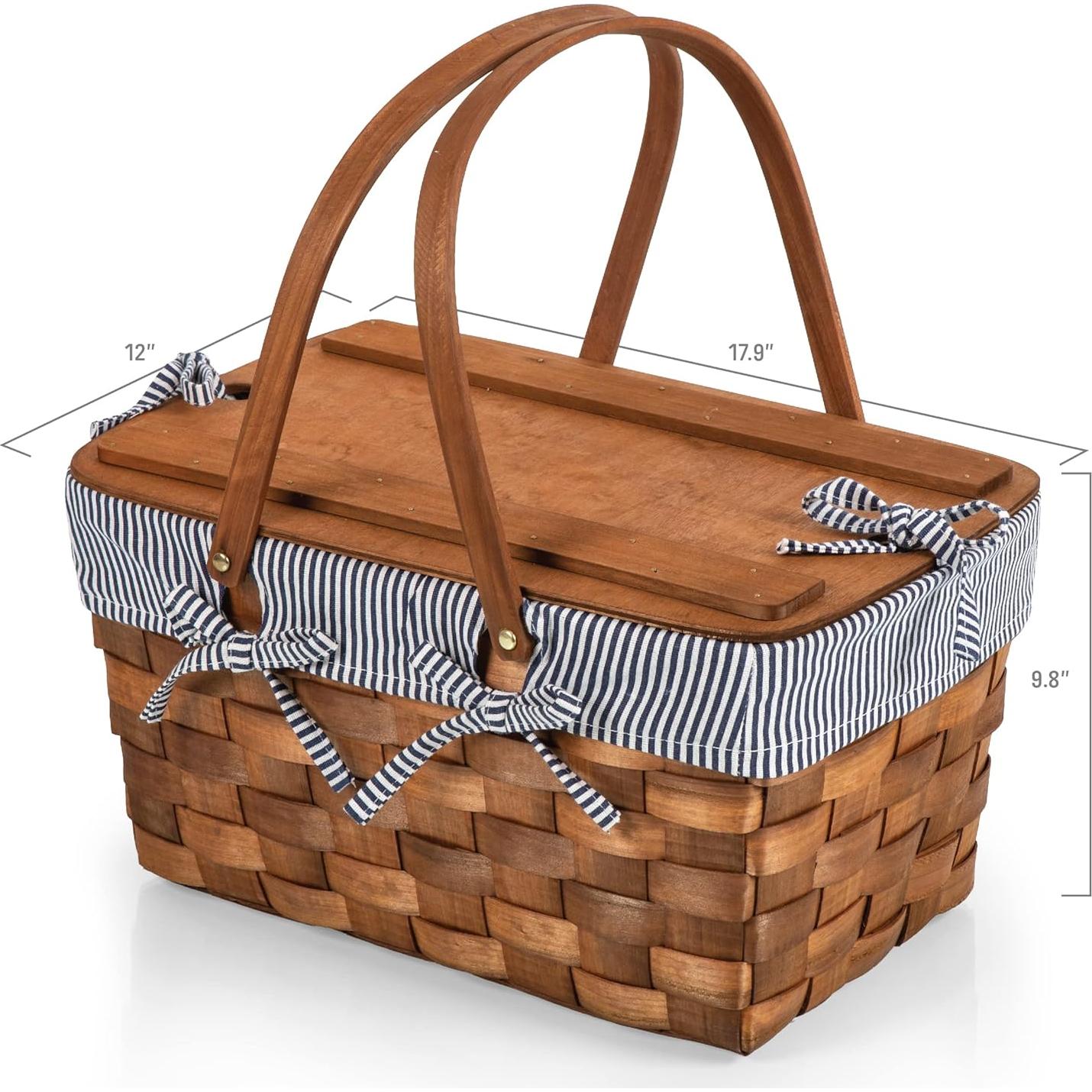Cesta de Picnic de Madera Tejida a Mano Picnic Time 45.7x30.5cm