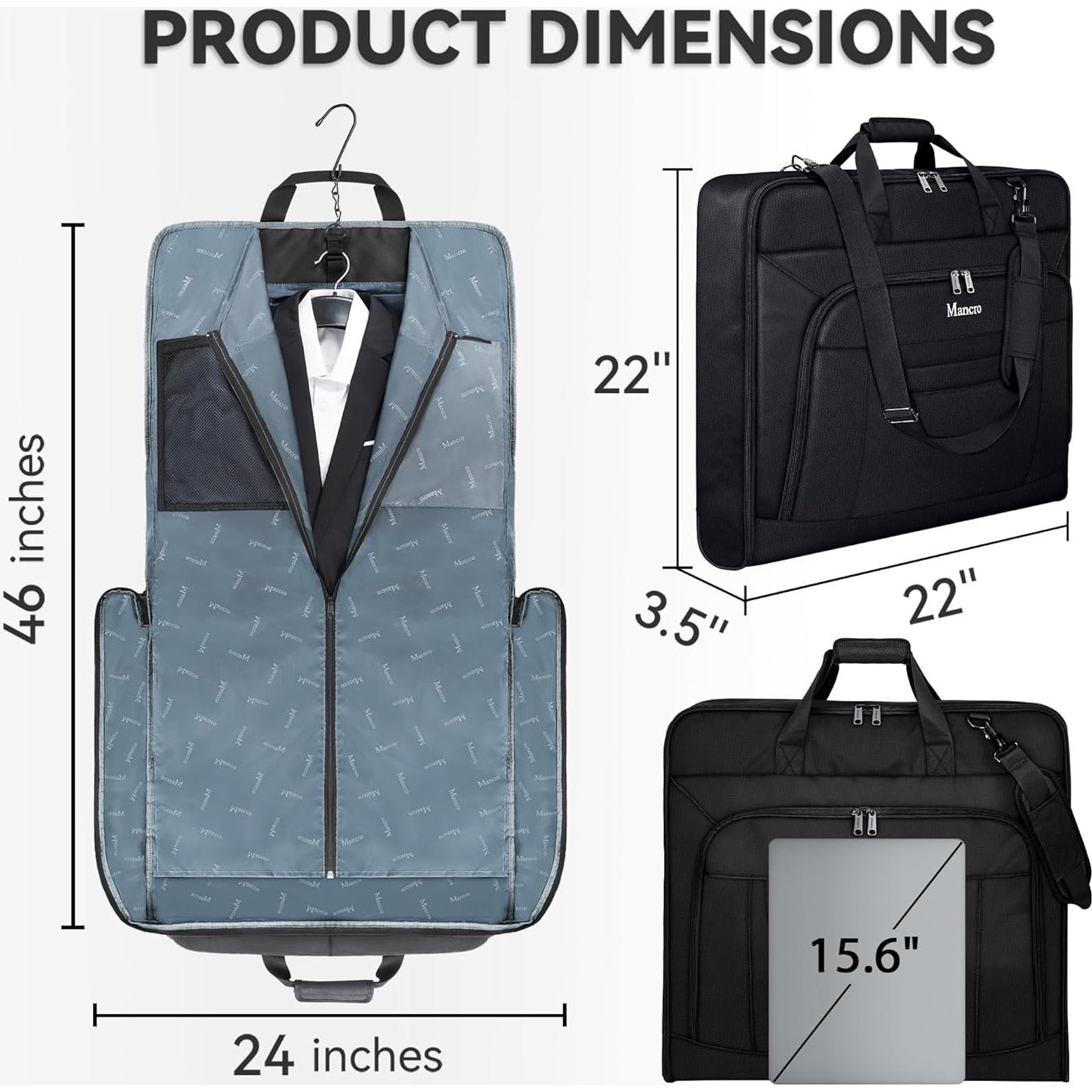 Bolsa de Ropa de Viaje Mancro 40L Plegable Negra con Correa